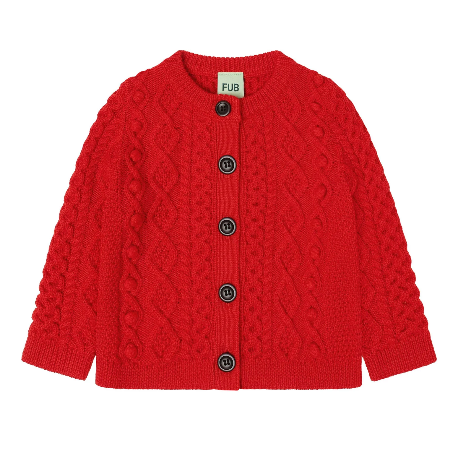 FUB Signal Red Baby Aran Cardigan