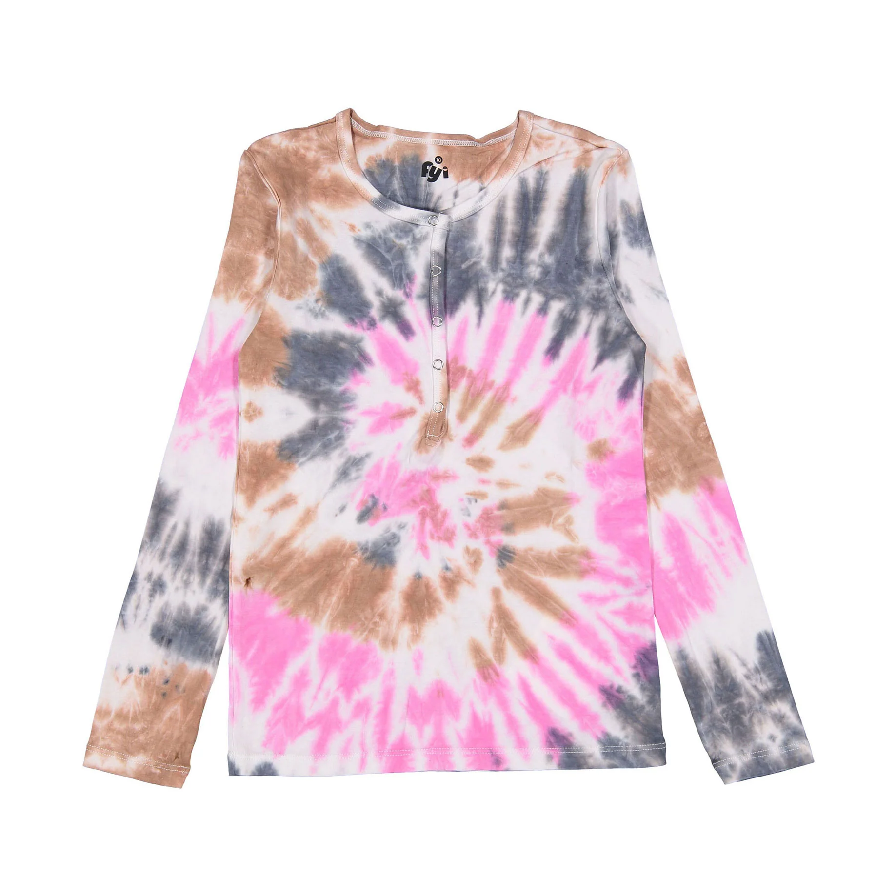 FYI Pink Tie Dye Henley T-Shirt