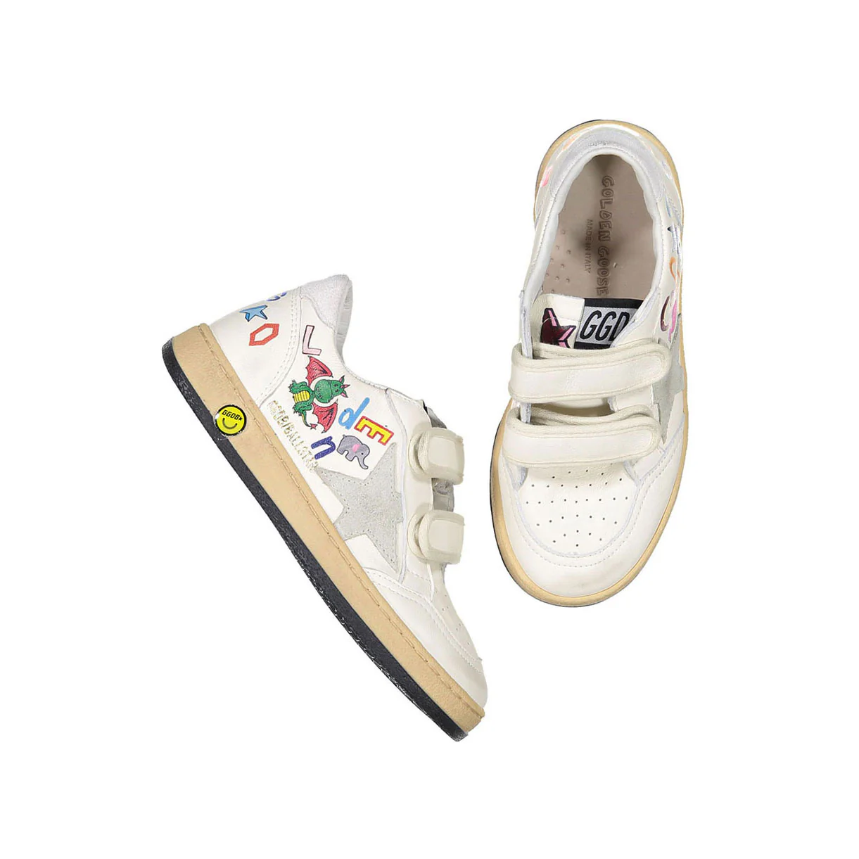 Golden Goose White/Grey/Multicolor Ballstar Strap Sneakers - Image 4
