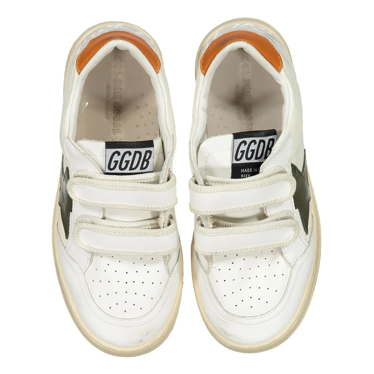 Golden Goose White/Olive Green/Orange Ballstar Strap Sneaker