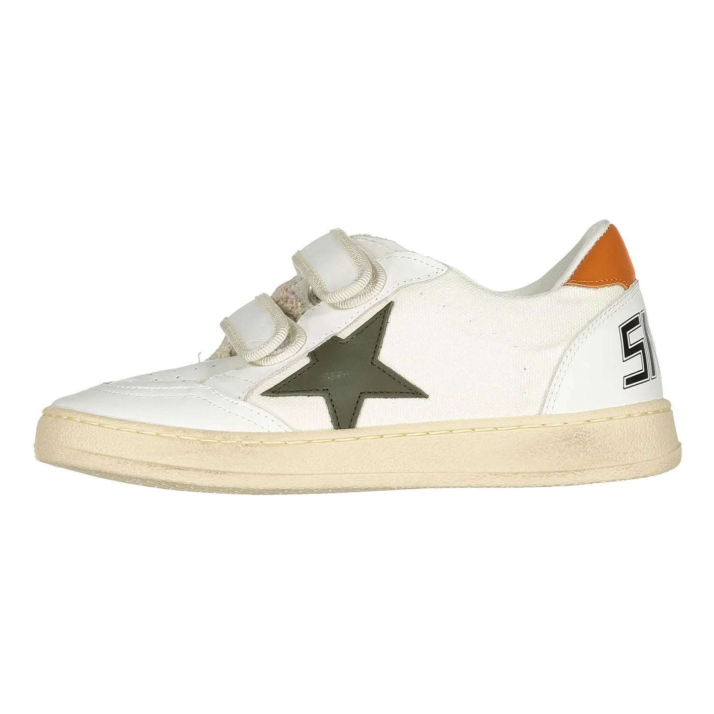 Golden Goose White/Olive Green/Orange Ballstar Strap Sneaker - Image 3