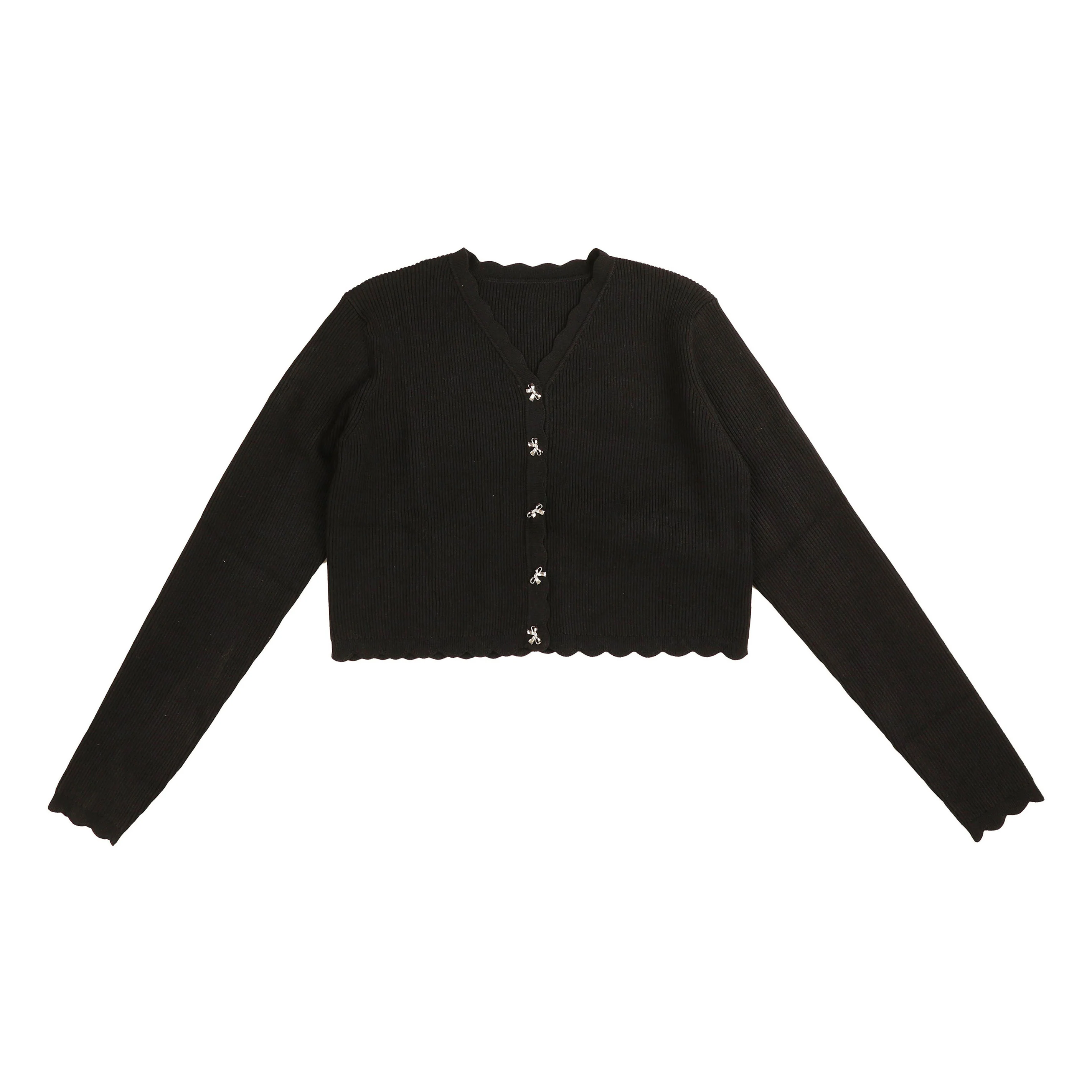 HEV Black Bow Buttons Scalloped Cardigan