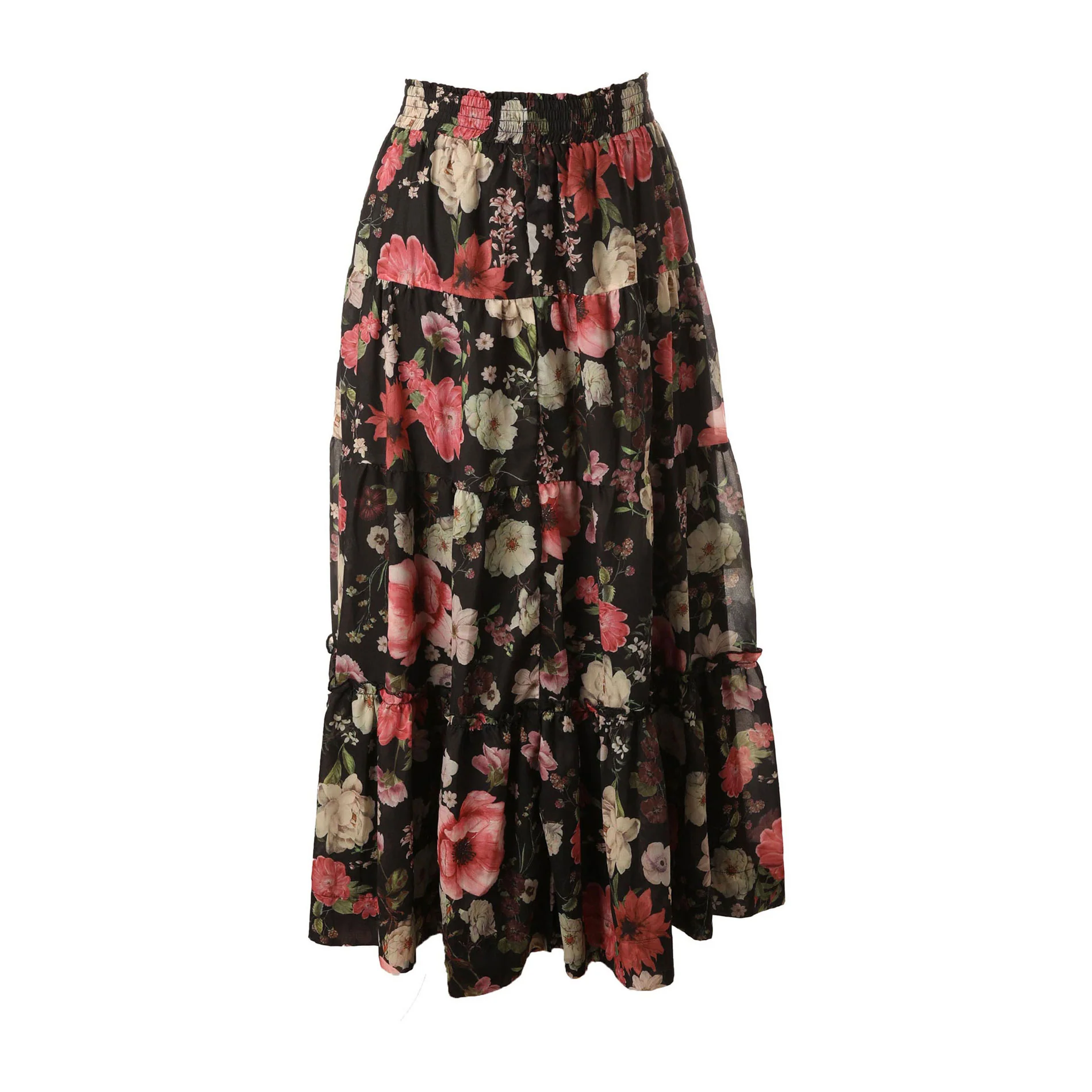 HEV Black Floral Tiered Skirt