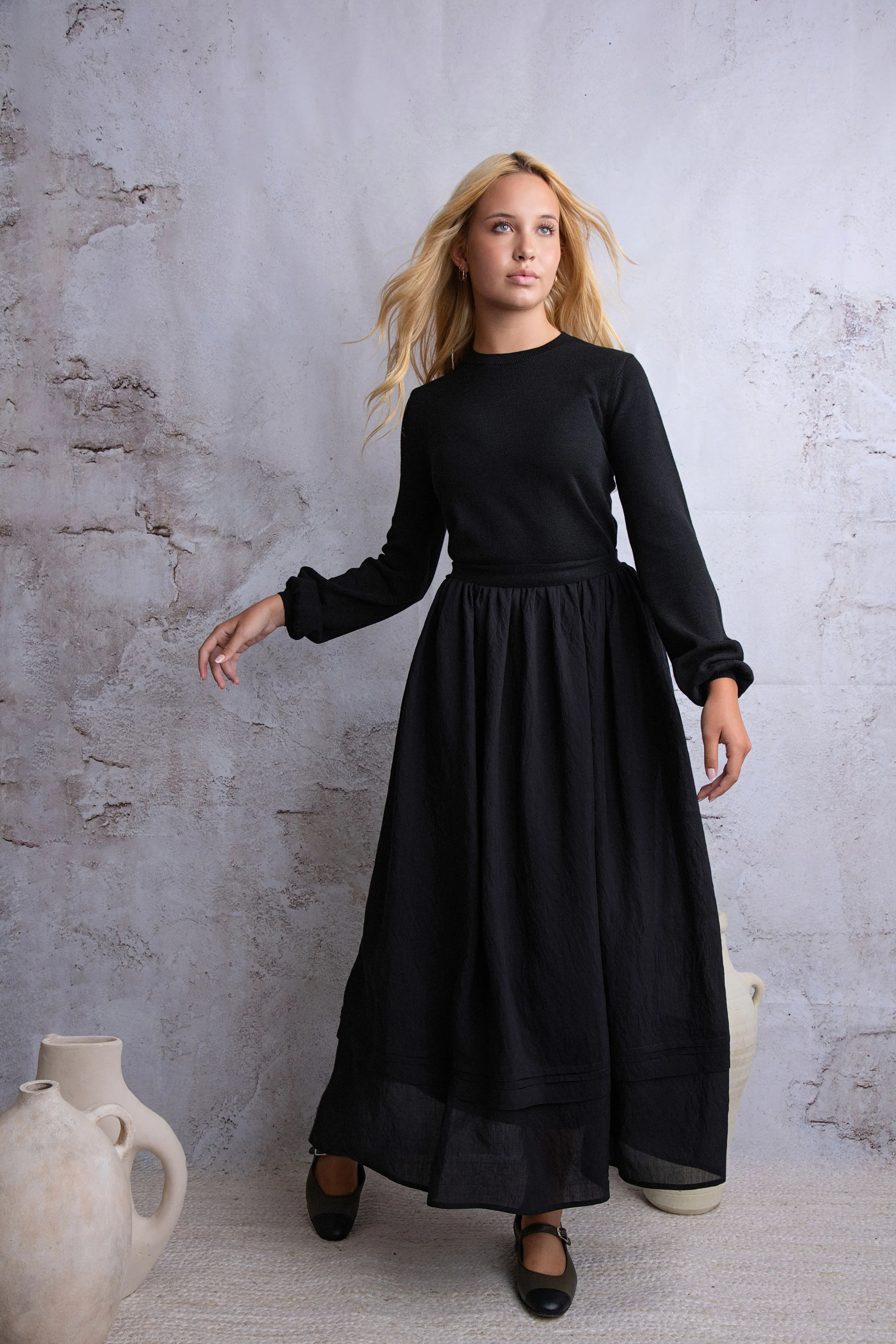 HEV Black Knit Waist Tie Dress - Image 2