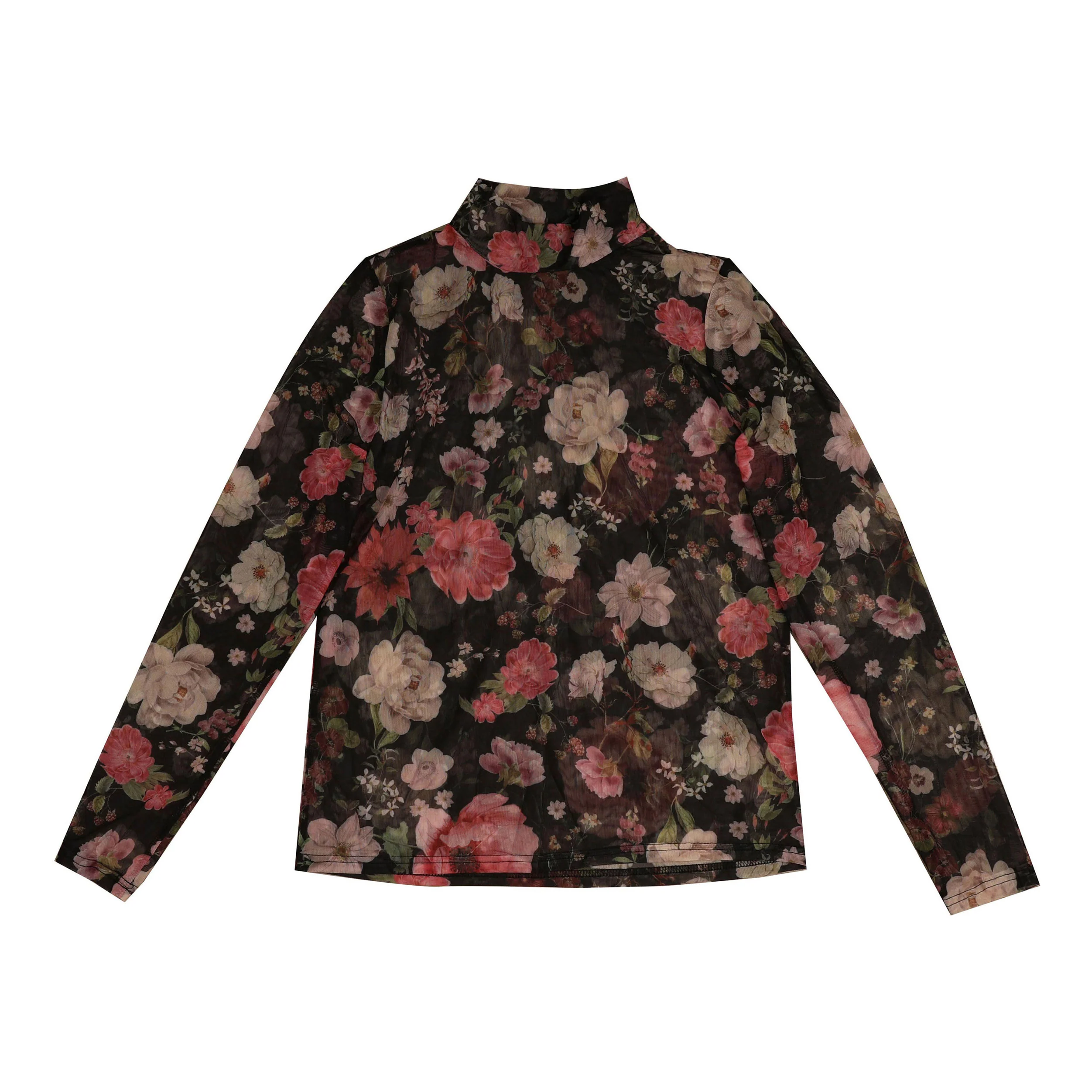 HEV Black Printed Mesh Mock Neck