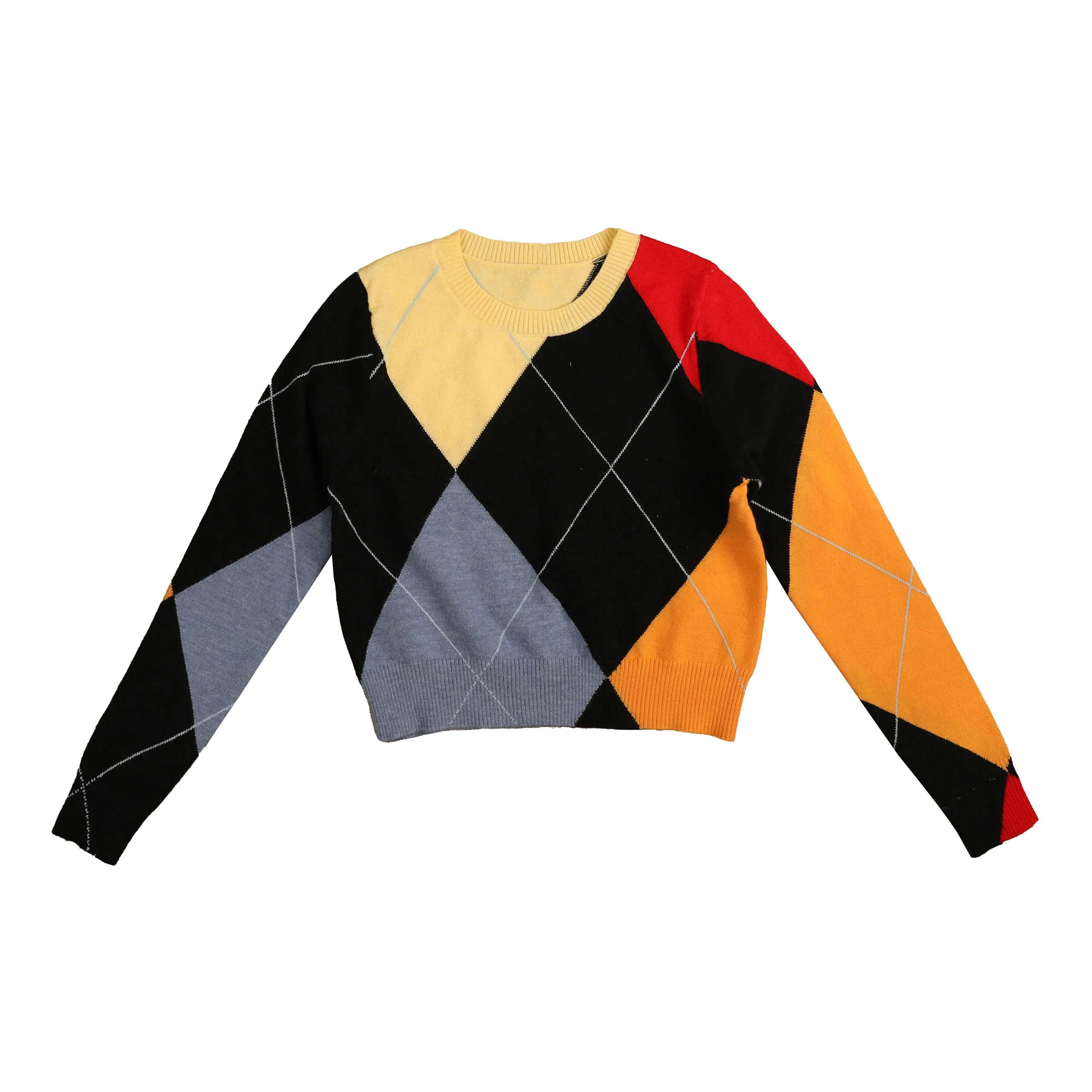 HEV Grey Argyle Color Block Knit Sweater