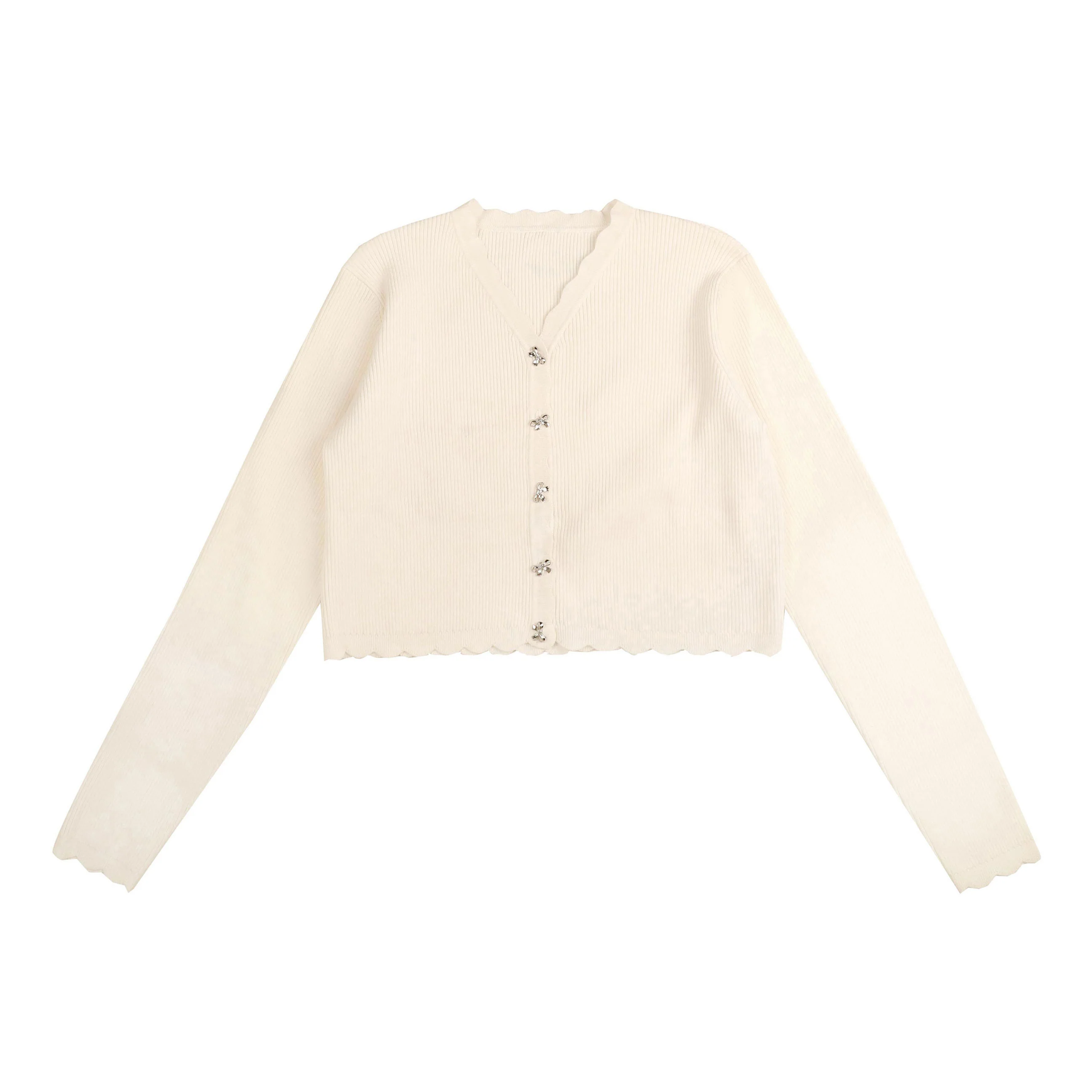 HEV Ivory Bow Buttons Scalloped Cardigan