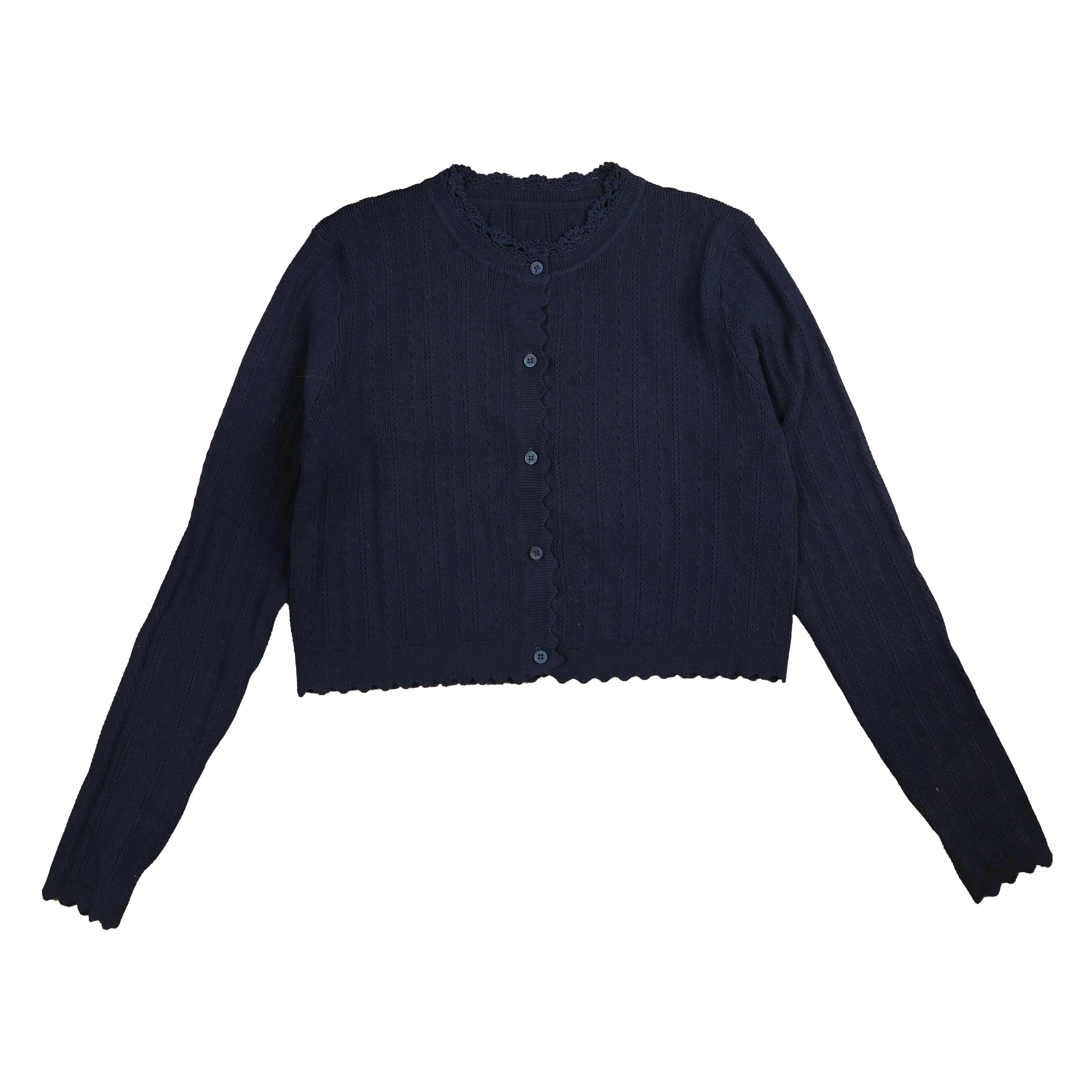 HEV Navy Cropped Pointelle Cardigan