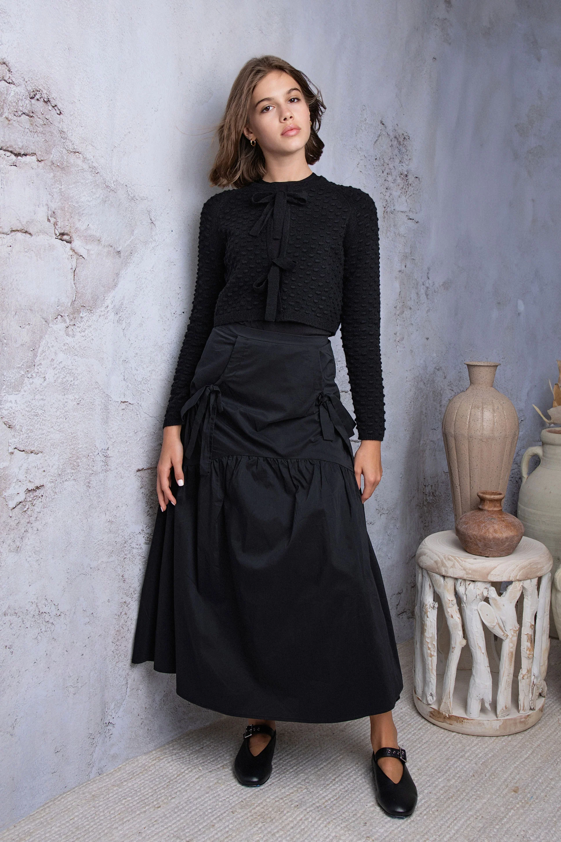 HEV Navy Taffeta Bow Detail Skirt - Image 2