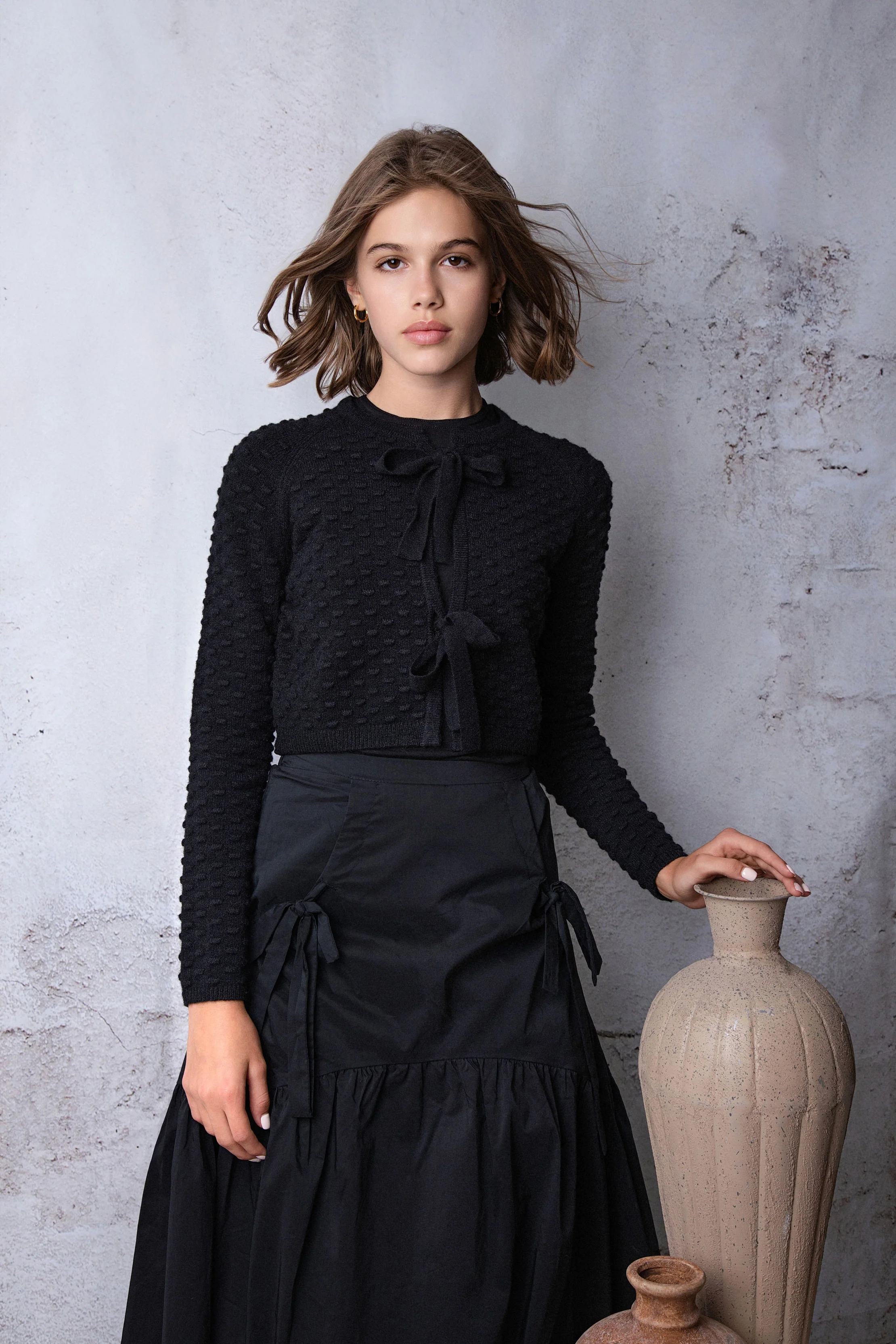 HEV Navy Taffeta Bow Detail Skirt - Image 3