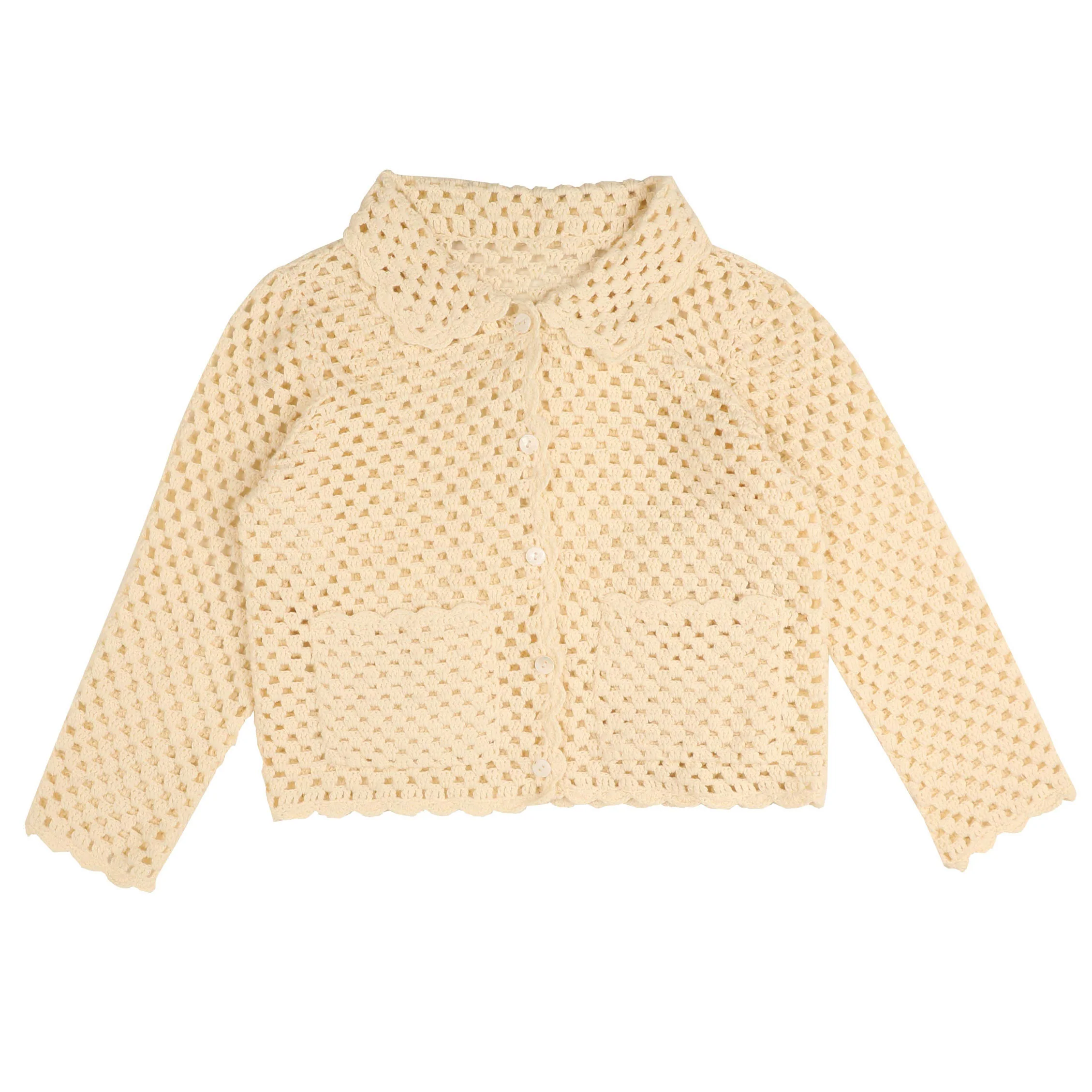HEV Vanilla Crochet Texture Buttoned Cardigan