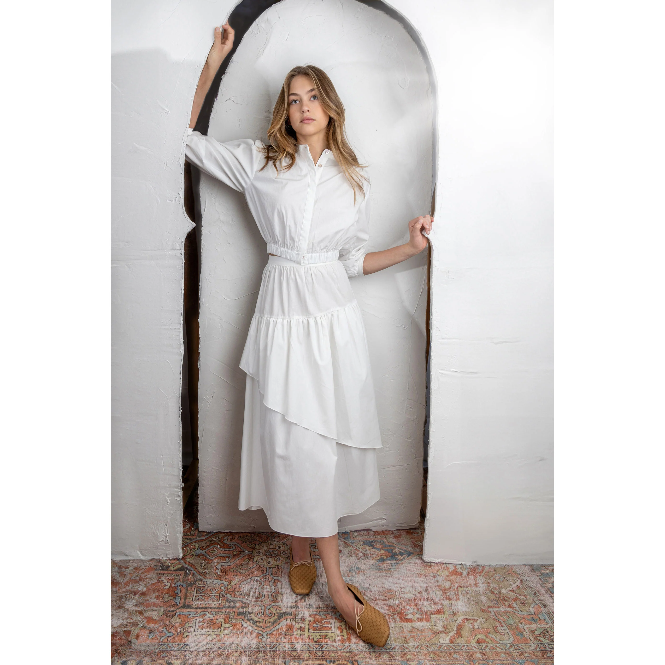 HEV White Assymetrical Tiered Skirt - Image 2