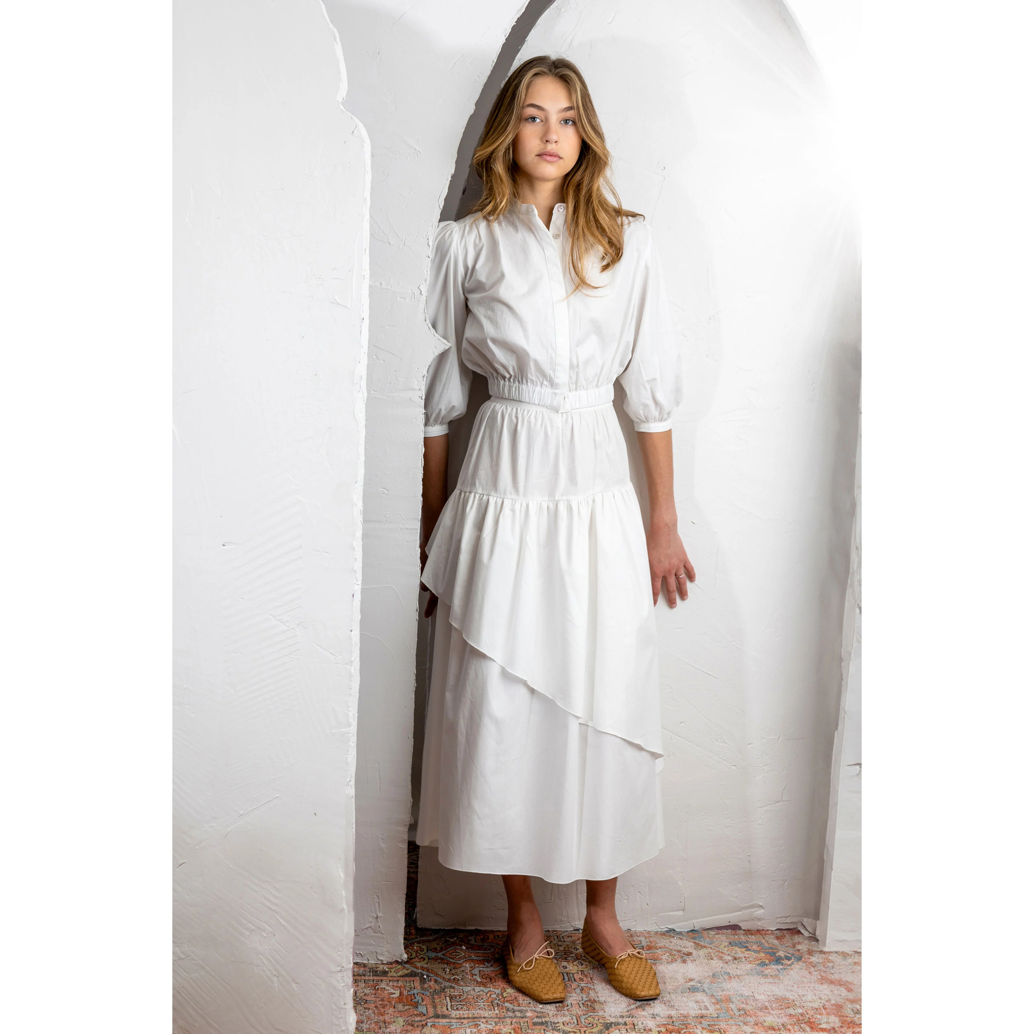 HEV White Assymetrical Tiered Skirt - Image 3