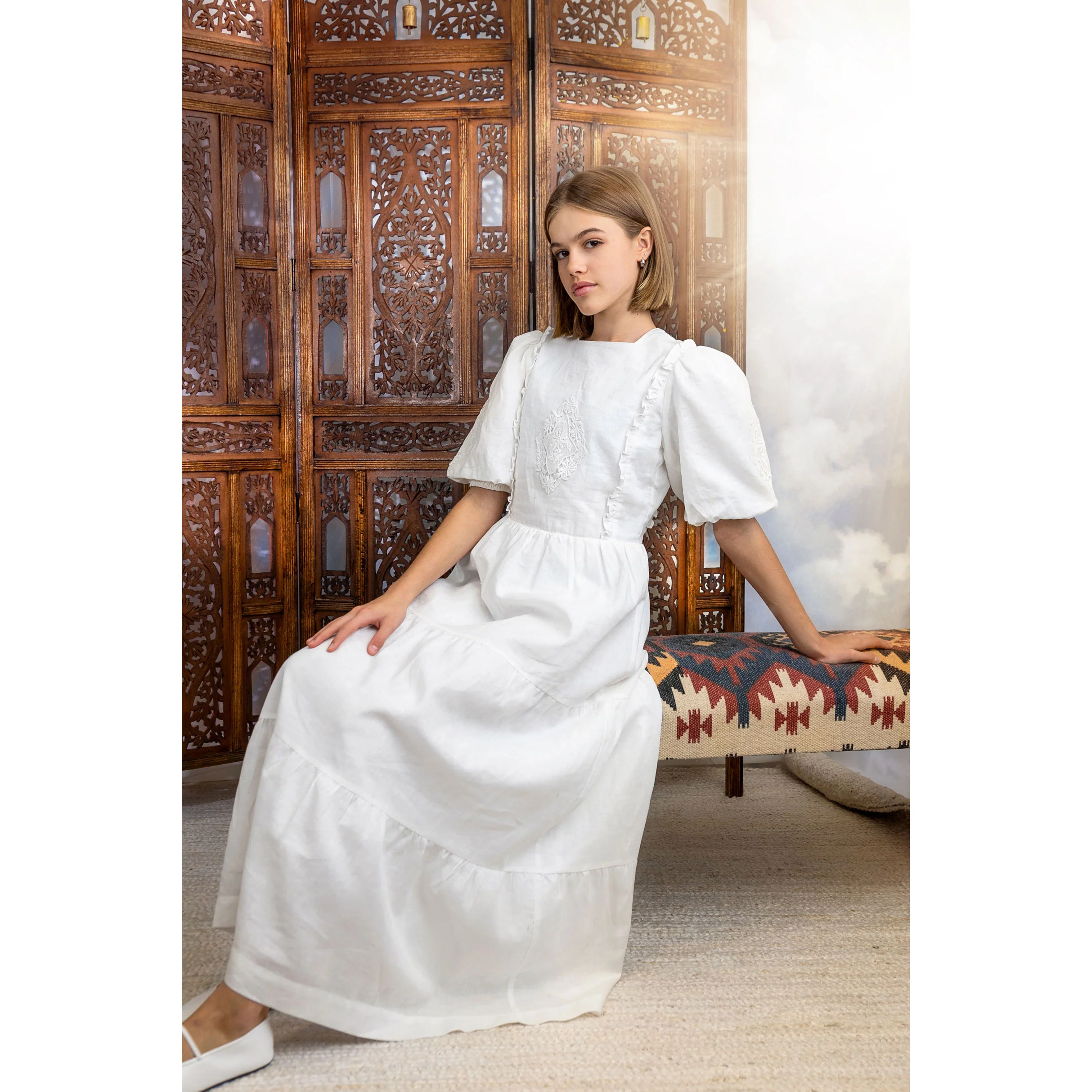 HEV White Crochet Detail Dress - Image 6