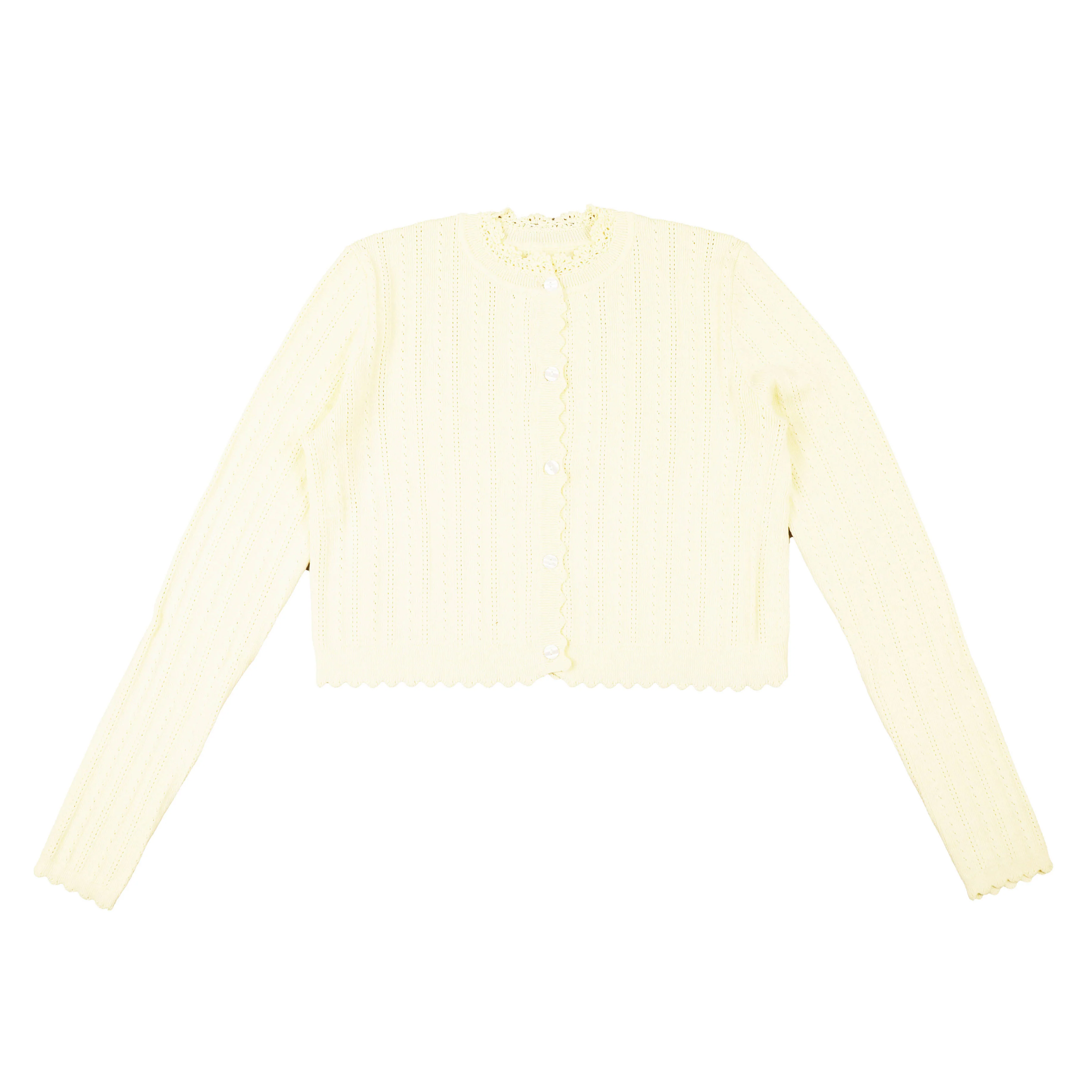 HEV White Cropped Pointelle Cardigan