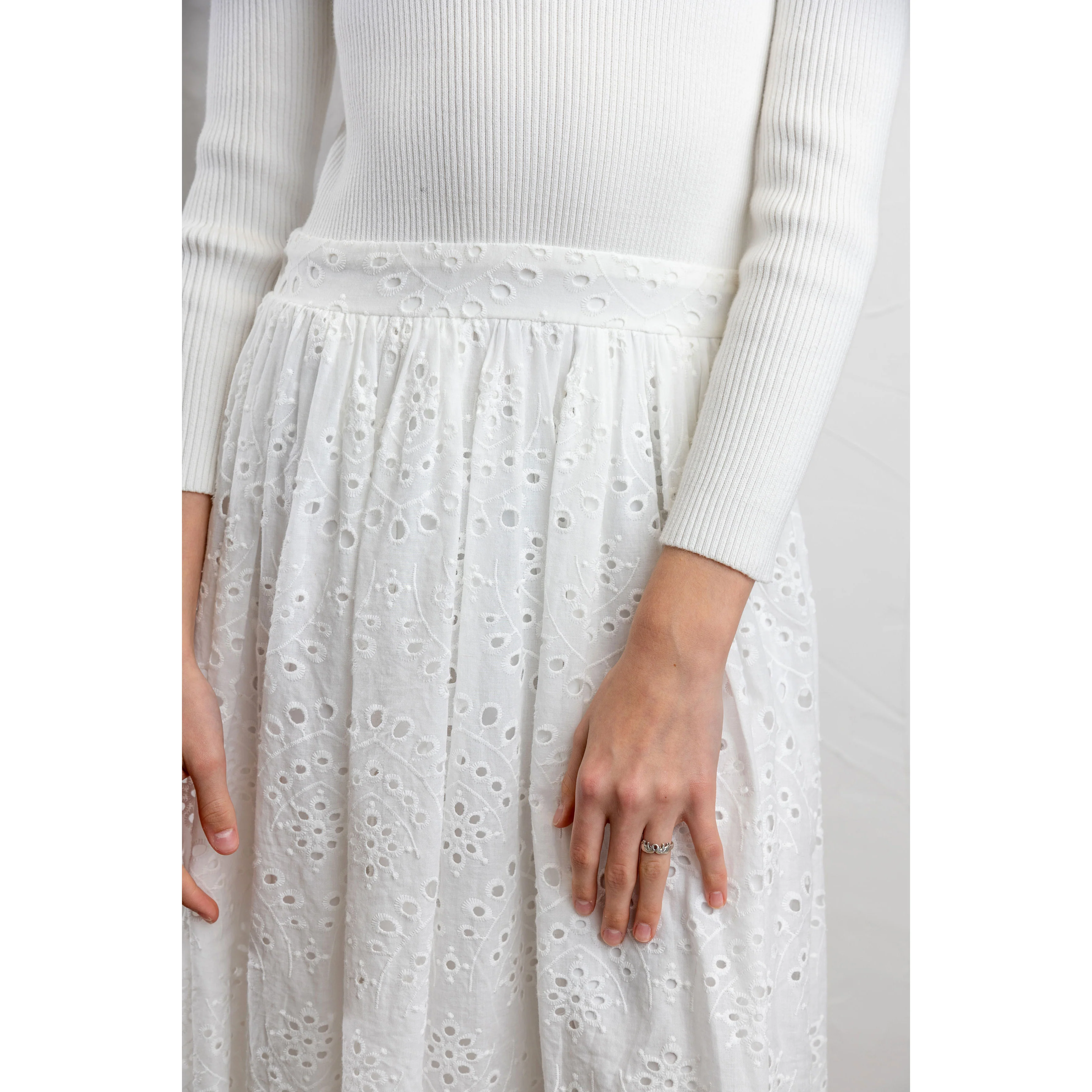 HEV White Knit To Eyelet Dress - Image 4