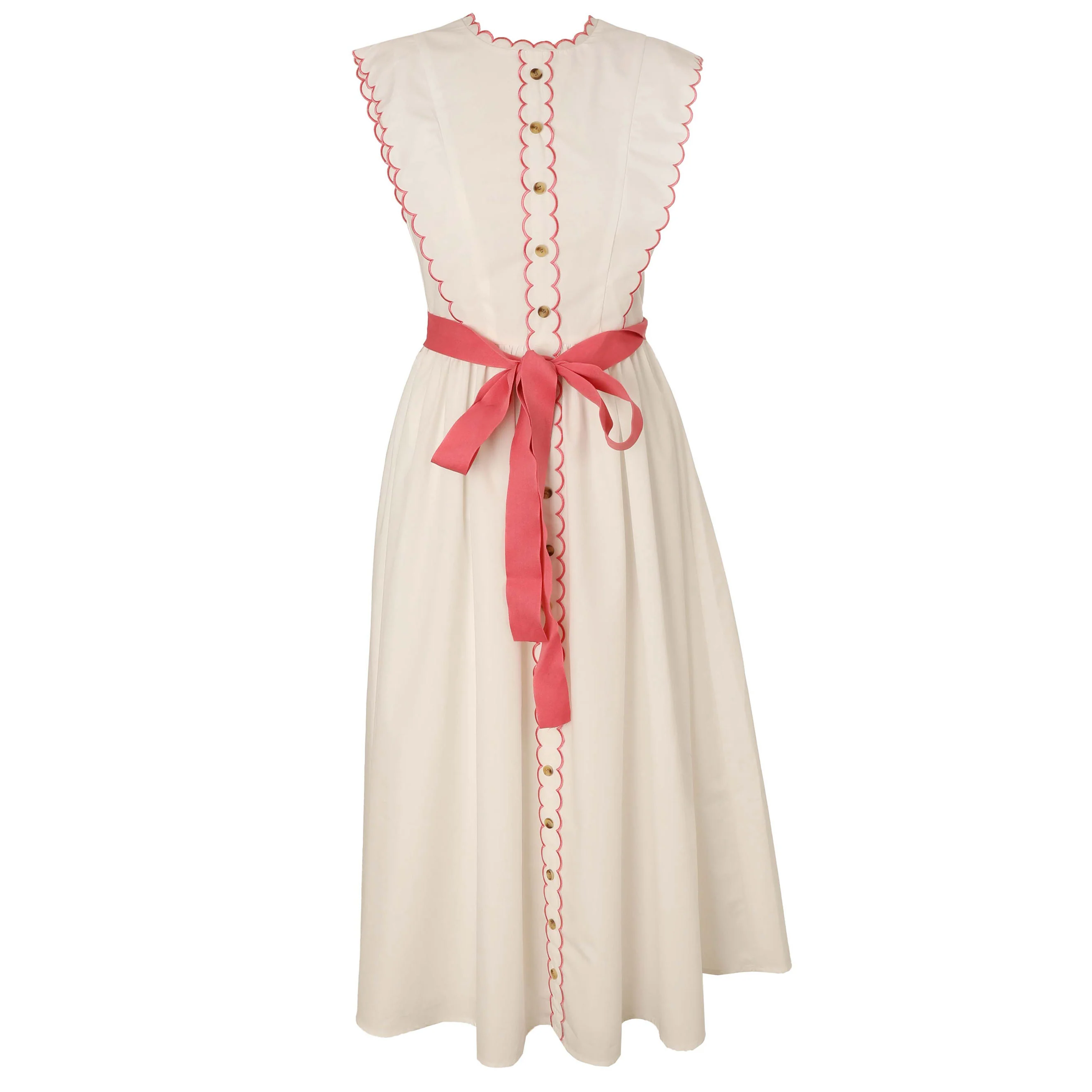 HEV White Scalloped Trim Dress