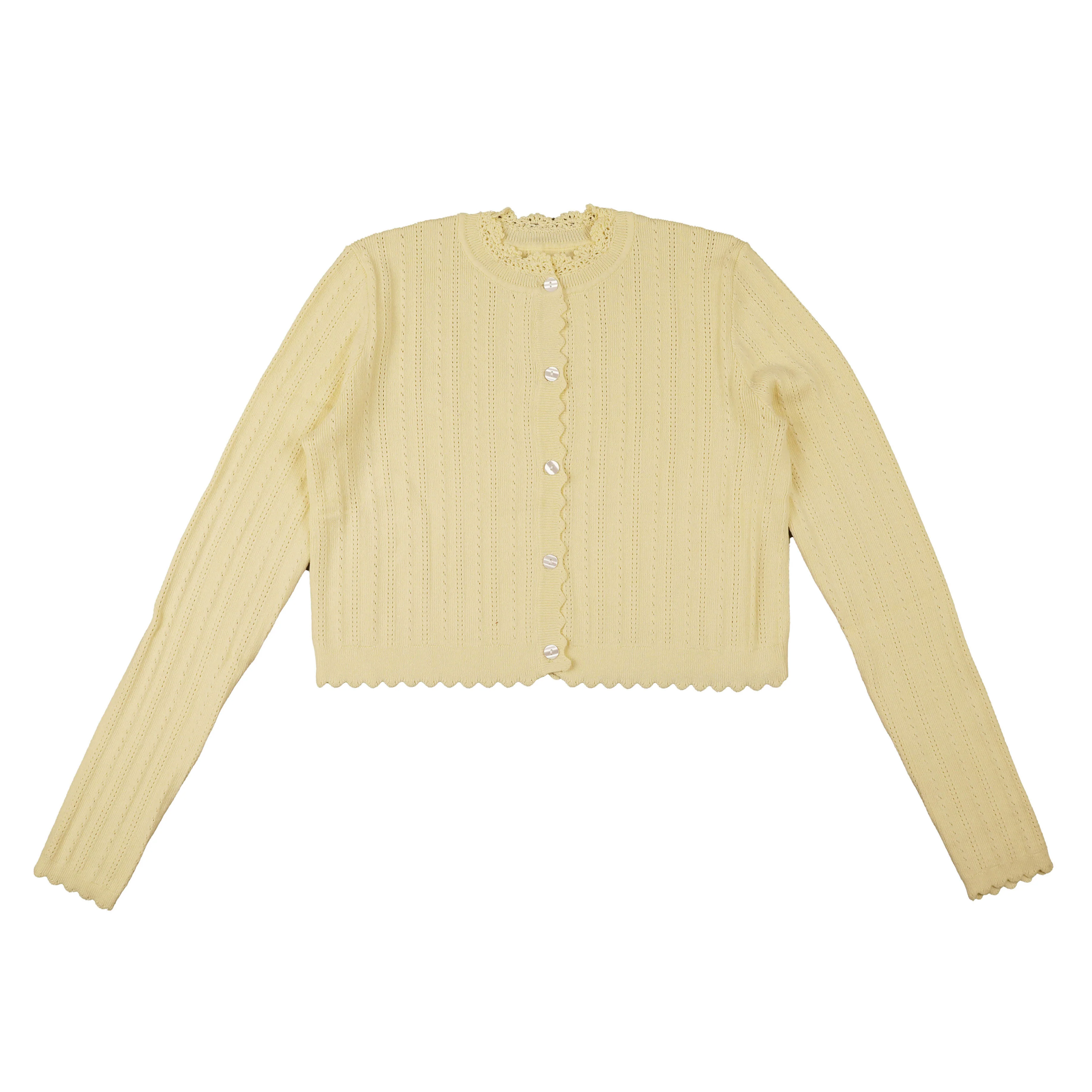 HEV Yellow Cropped Pointelle Cardigan