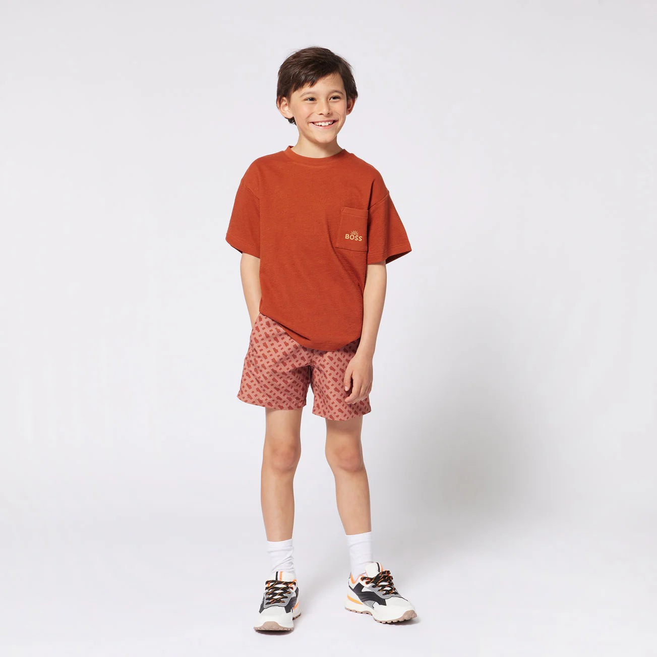 Hugo Boss Brown Mini Me B Print Swim Shorts - Image 2