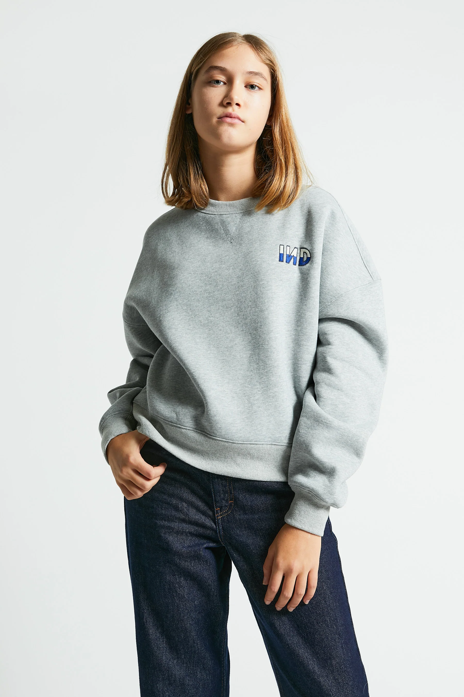 Indee Grey Embroided Logo Sweatshirt - Image 2