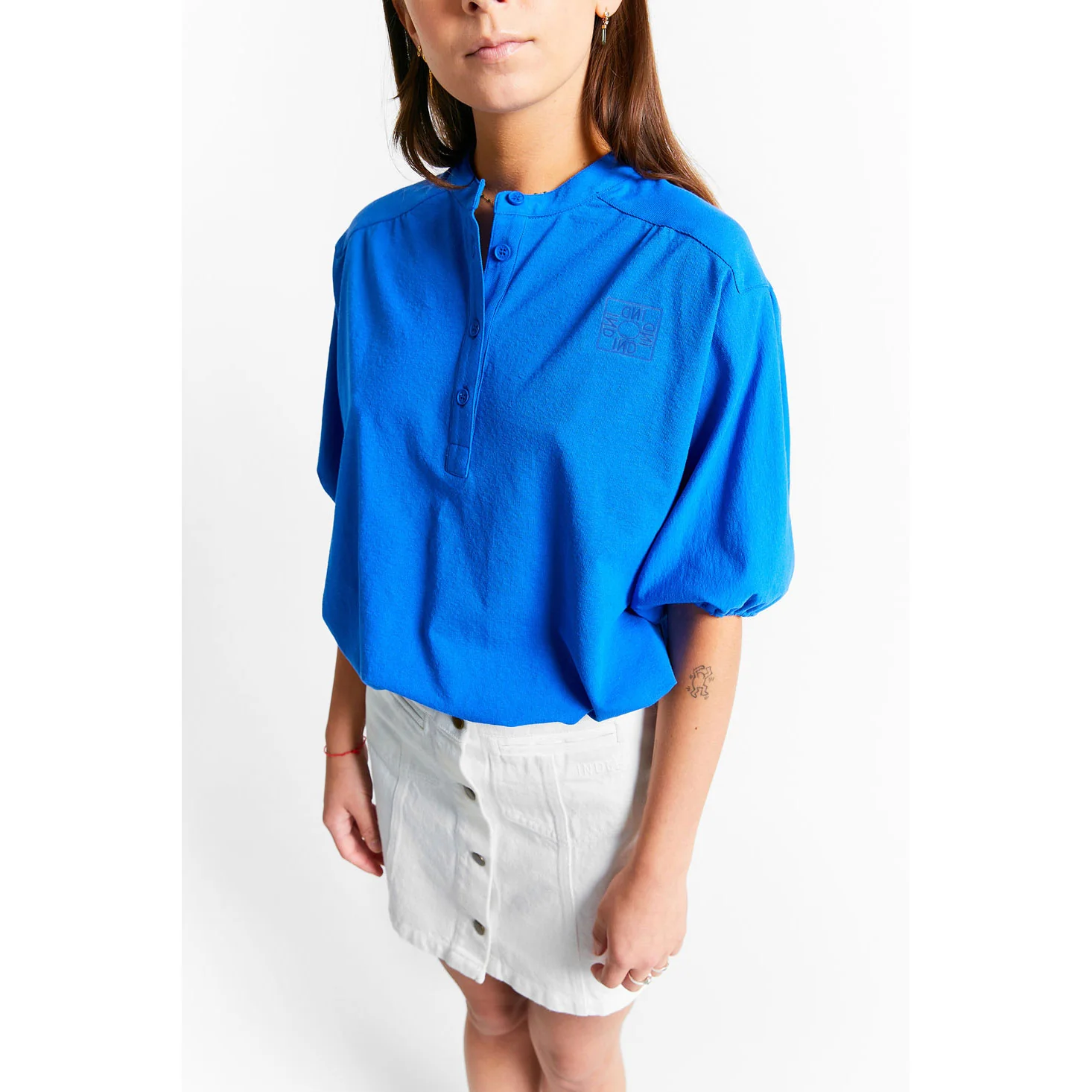 Indee Mykonos Blue Tunisian Collar T-Shirt - Image 3