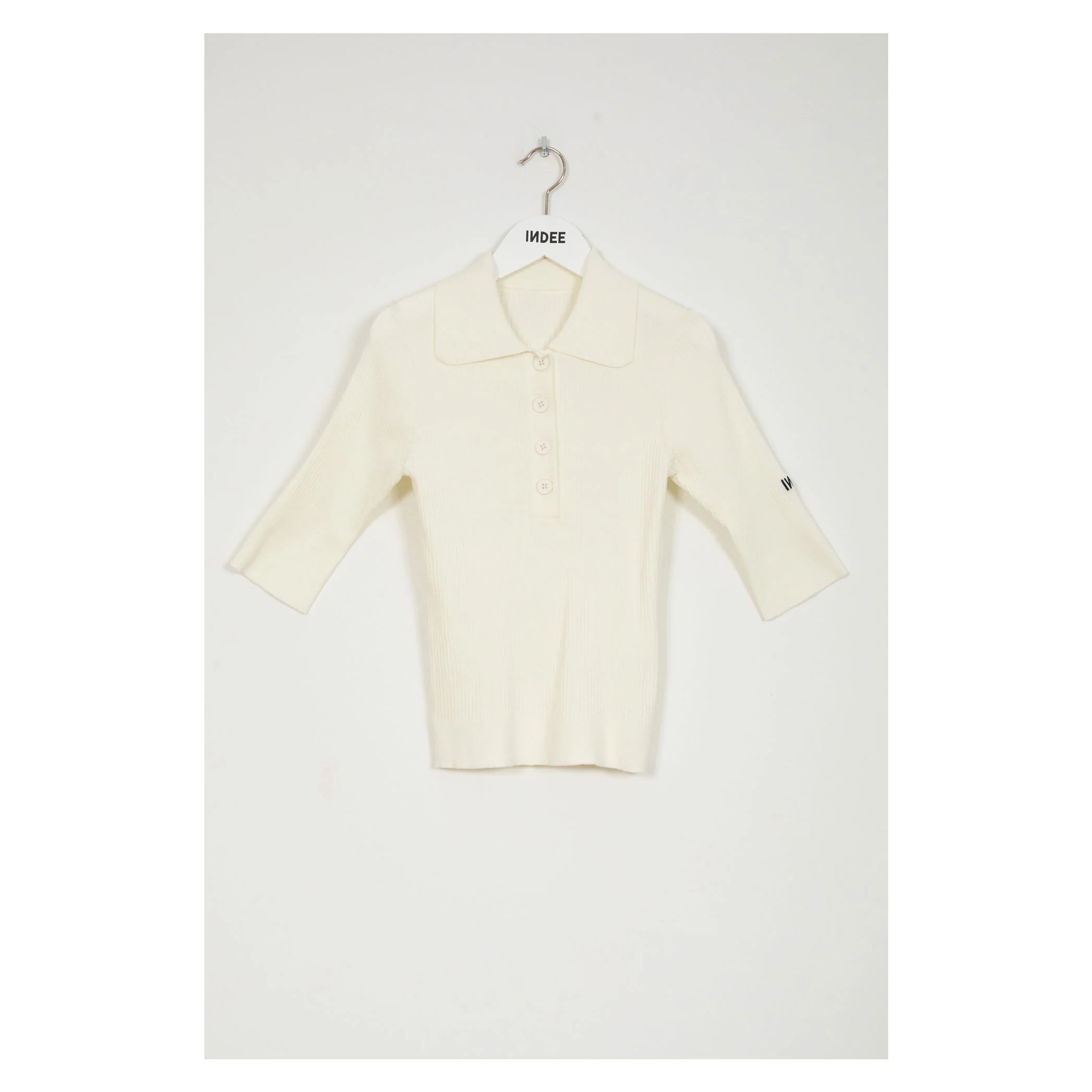 Indee Off White Ribbed Knitted Polo