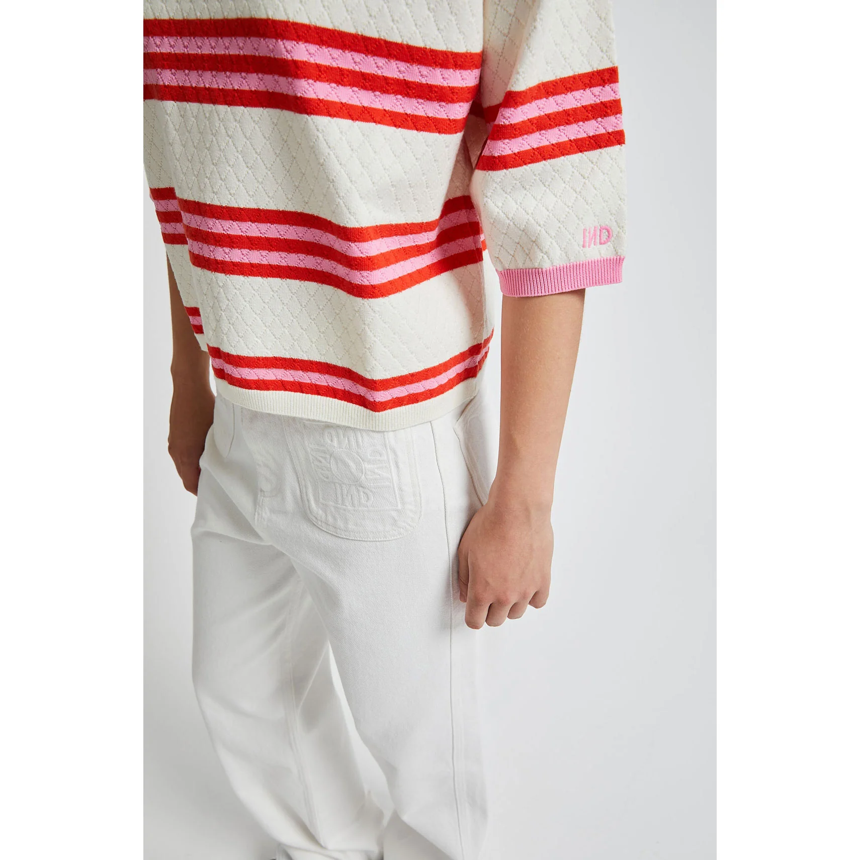 Indee Off White Stripe Velvet Pullover - Image 3