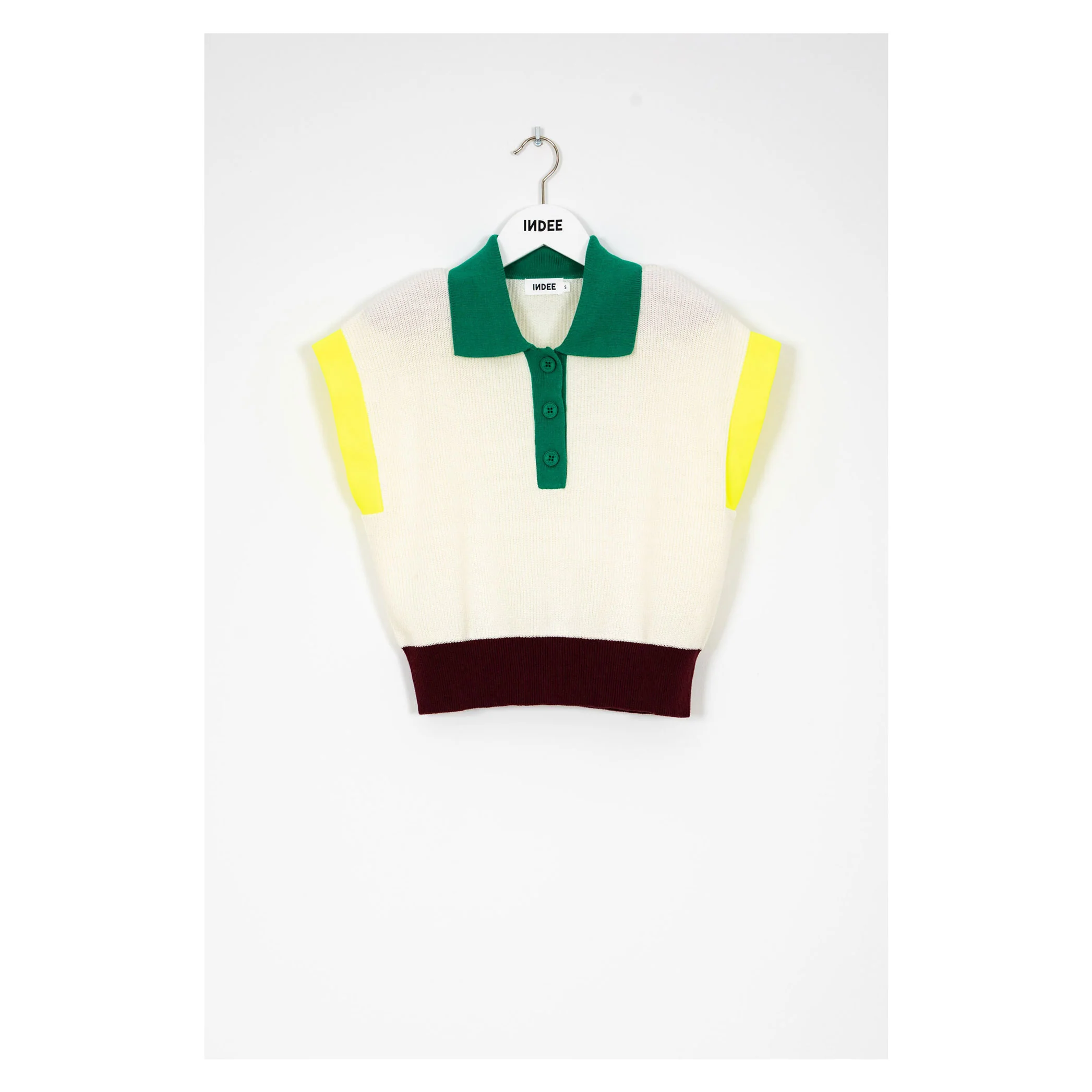 Indee Off White Tricolor Sleeve Knit Polo
