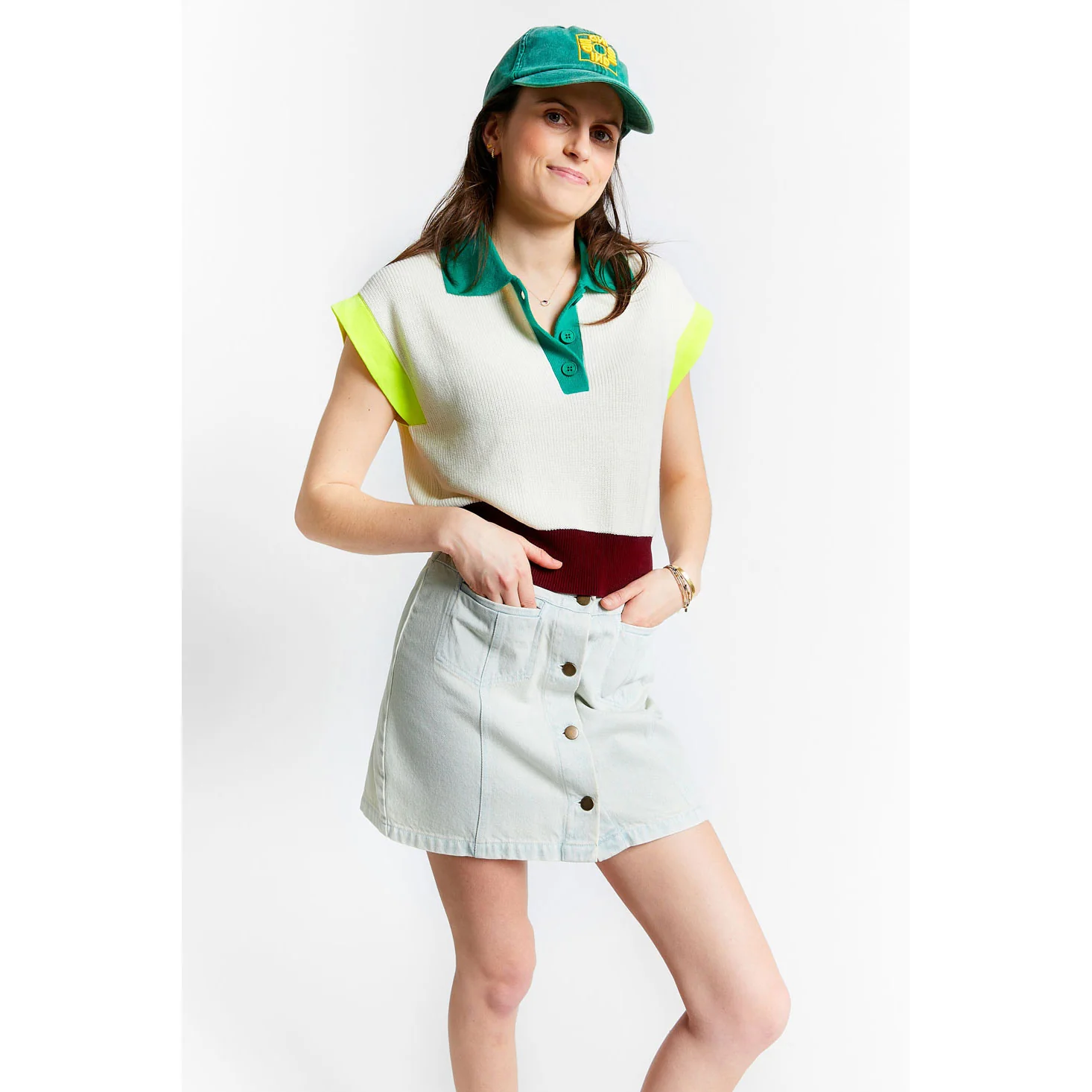 Indee Off White Tricolor Sleeve Knit Polo - Image 3