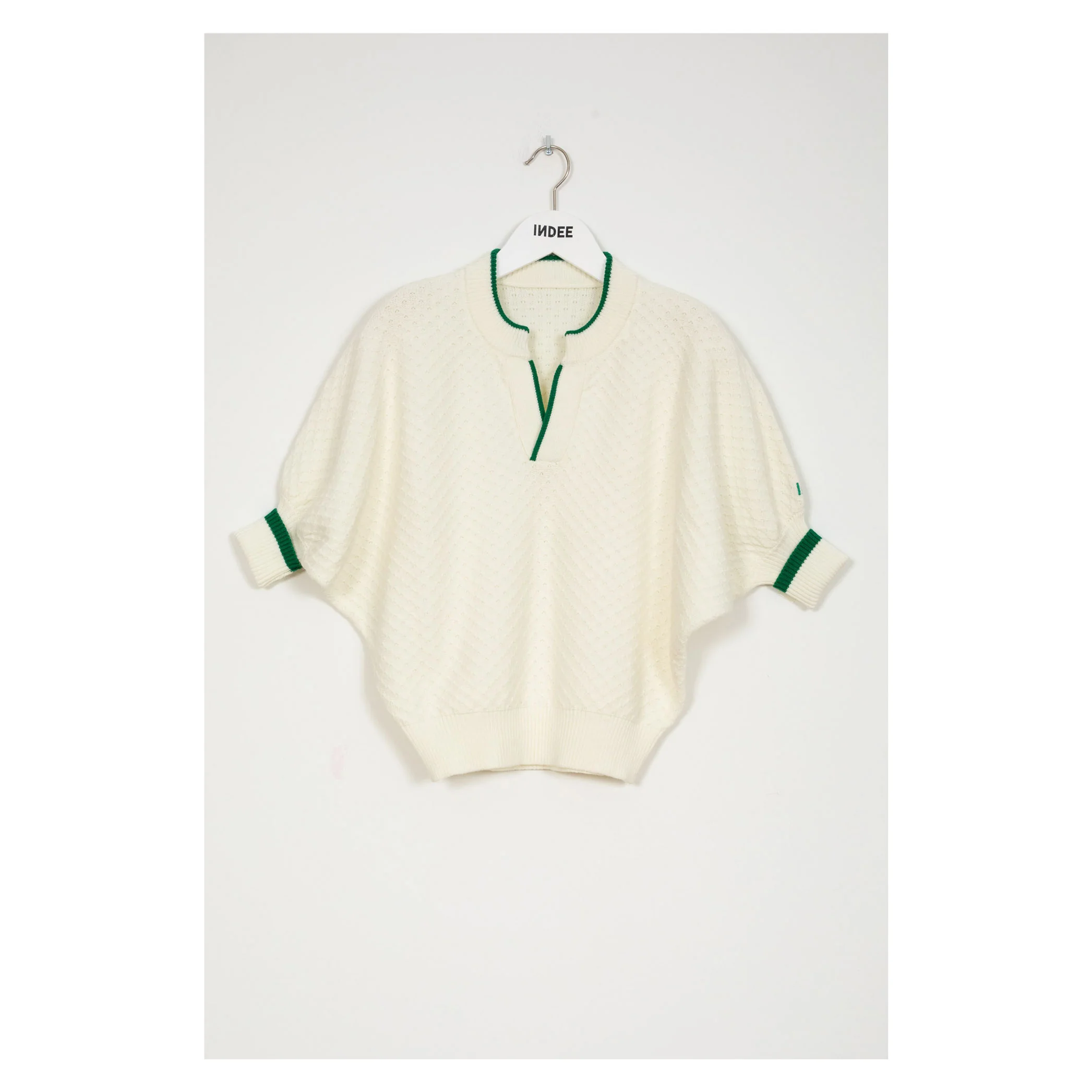 Indee Off White Tunisian Collar Pullover