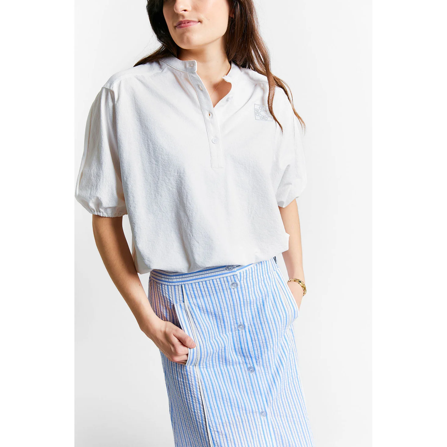 Indee Off White Tunisian Collar T-Shirt - Image 2
