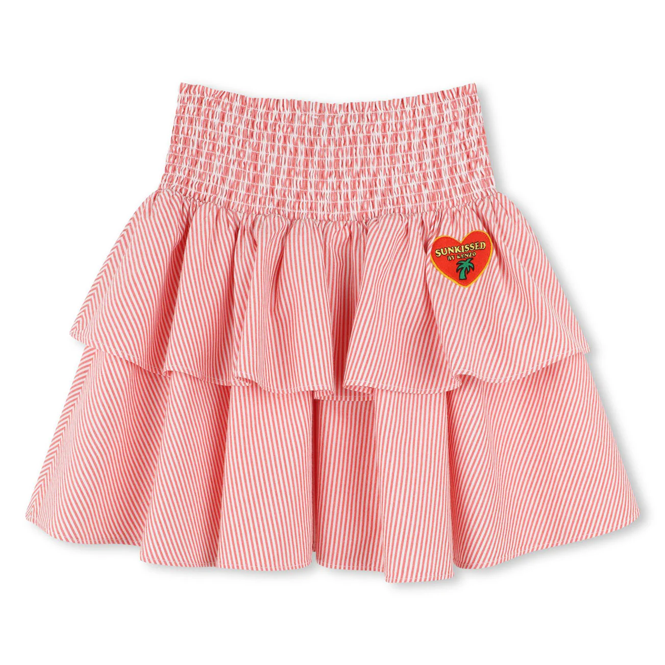 Kenzo Bright Red Striped Ruffled Skirt