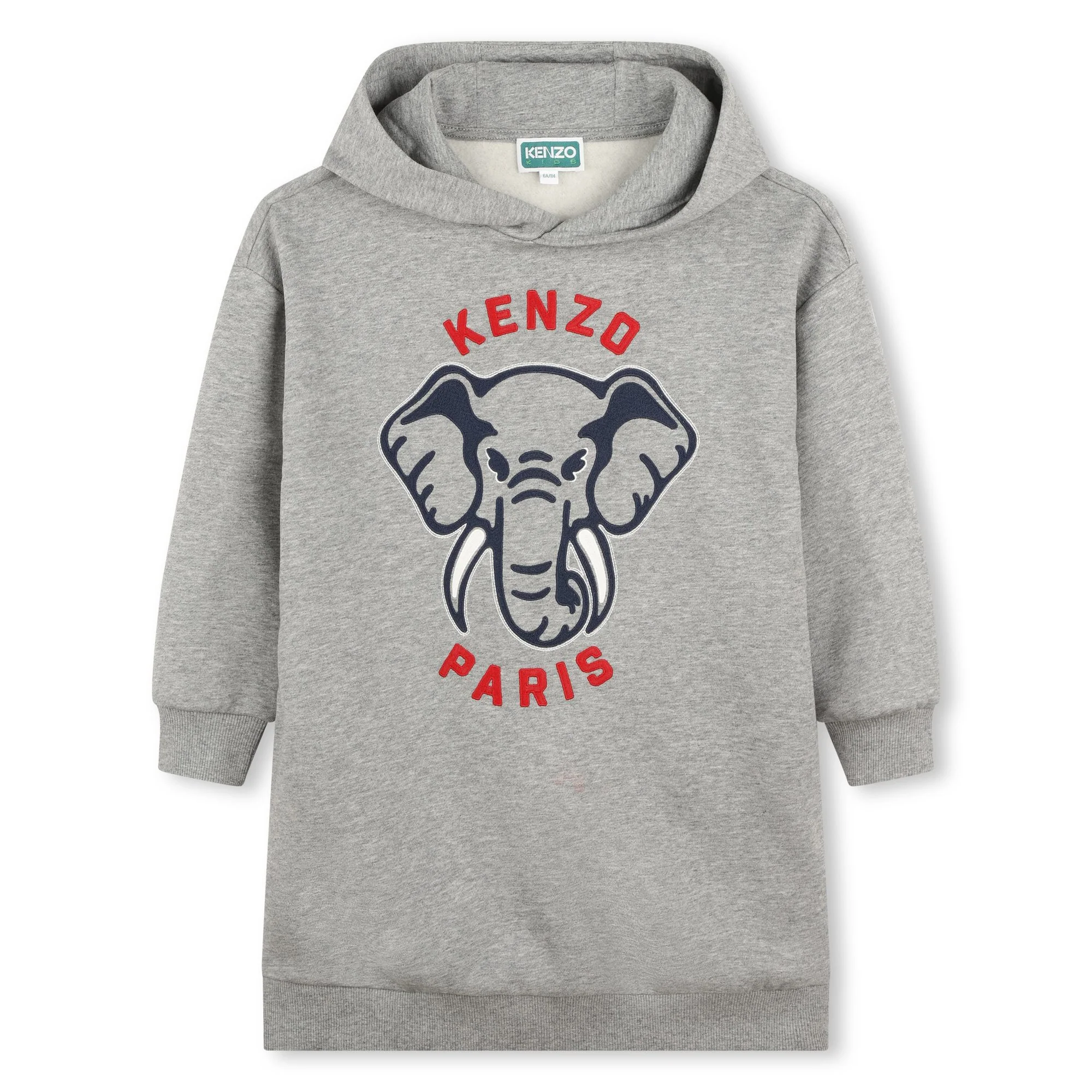 Kenzo Grey Marle Elephant Graphic Hoodie Dress