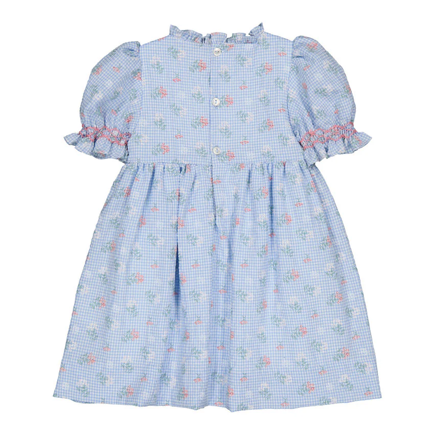 Kidiwi Blue Seersucker Gingham/Bouquet Dress - Image 3