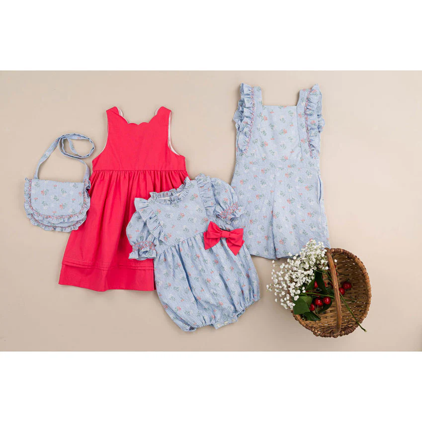 Kidiwi Blue Seersucker Gingham/Bouquet Romper - Image 3
