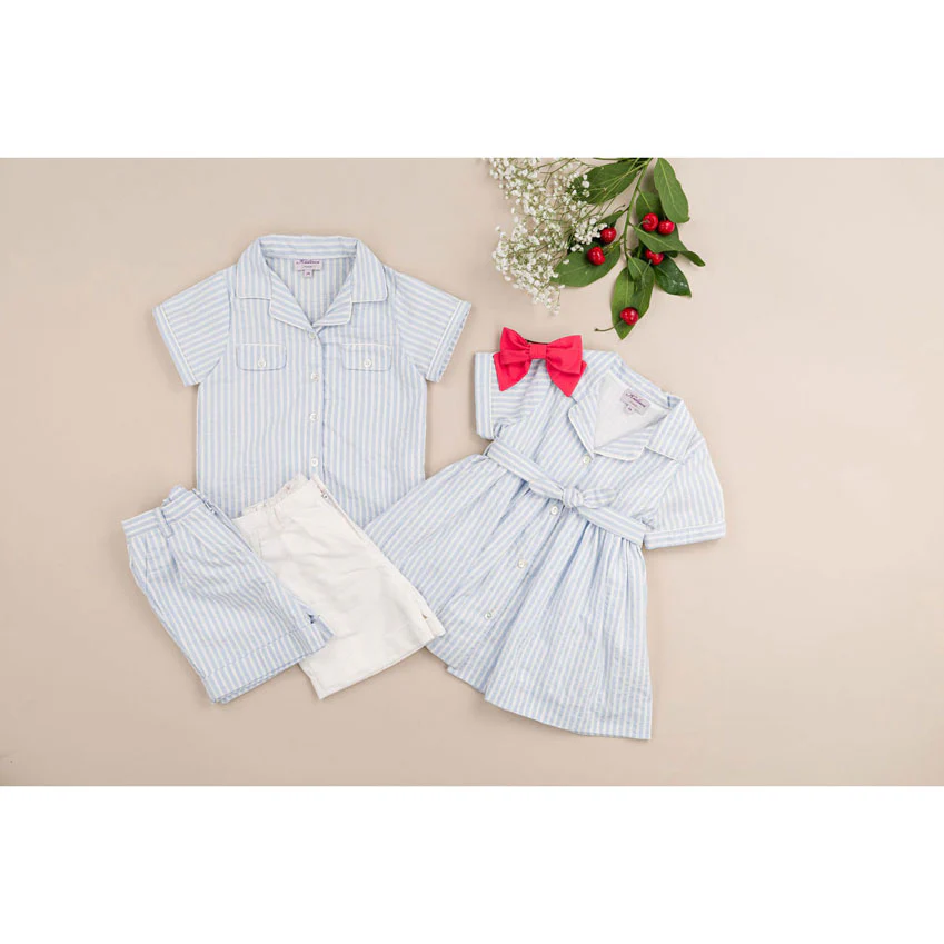 Kidiwi Blue/White Seersucker Stripes Lupin Shirt - Image 3