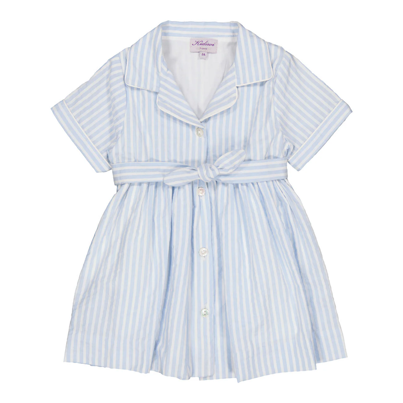 Kidiwi Blue/White Seersucker Stripes Romane Dress