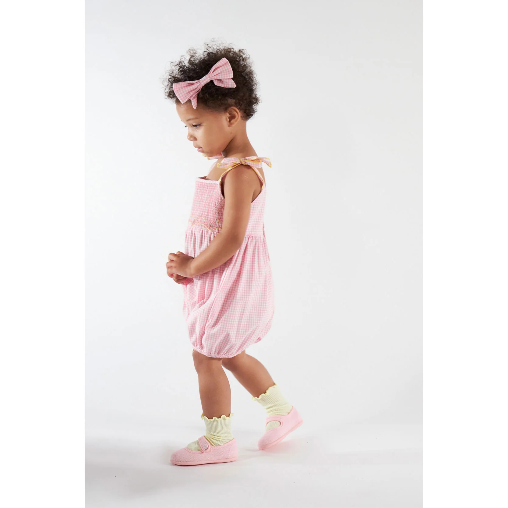 Kidiwi Candy Pink Gingham Francine Smocked Romper - Image 4
