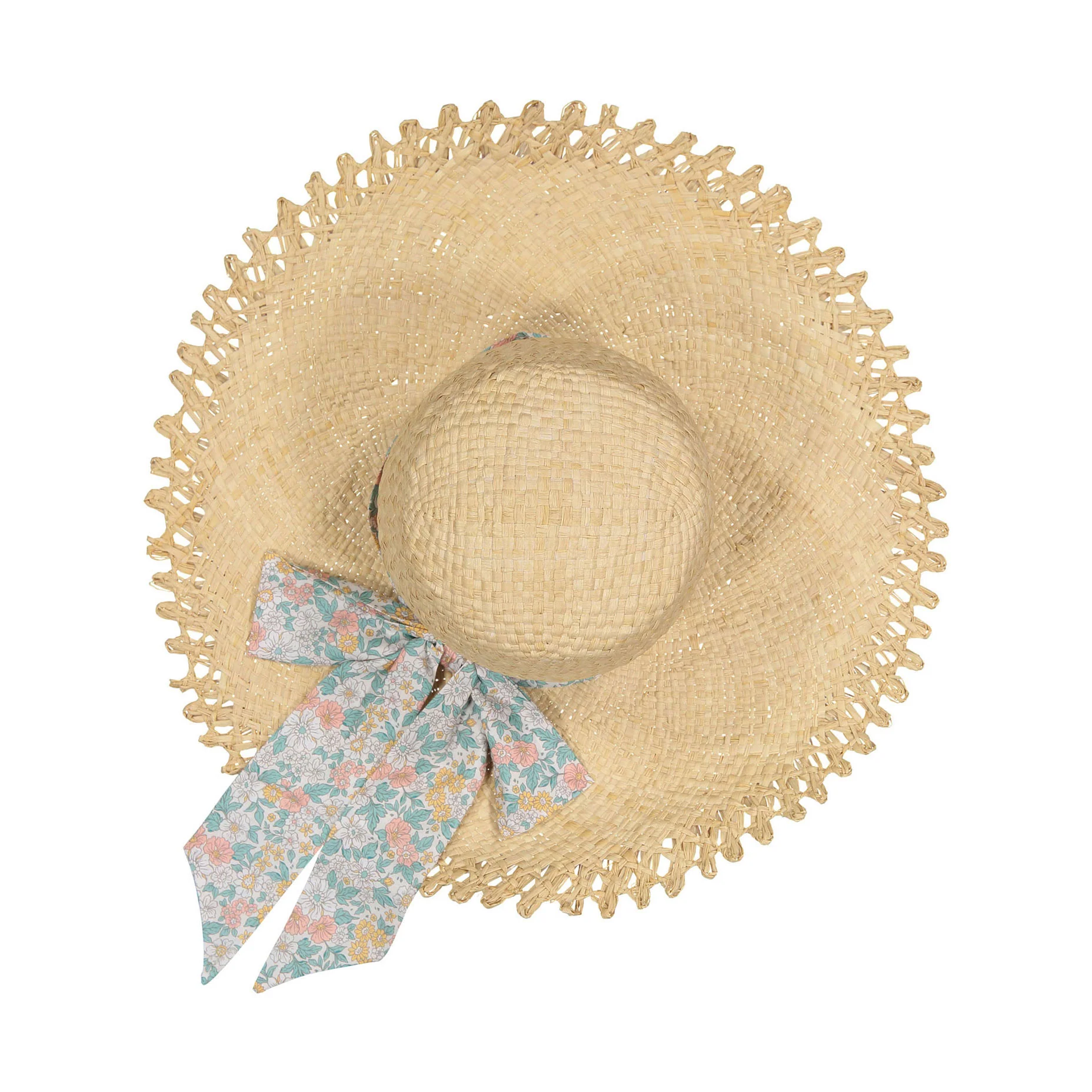 Kidiwi Coral/Mint Floral Constance Raffia Hat