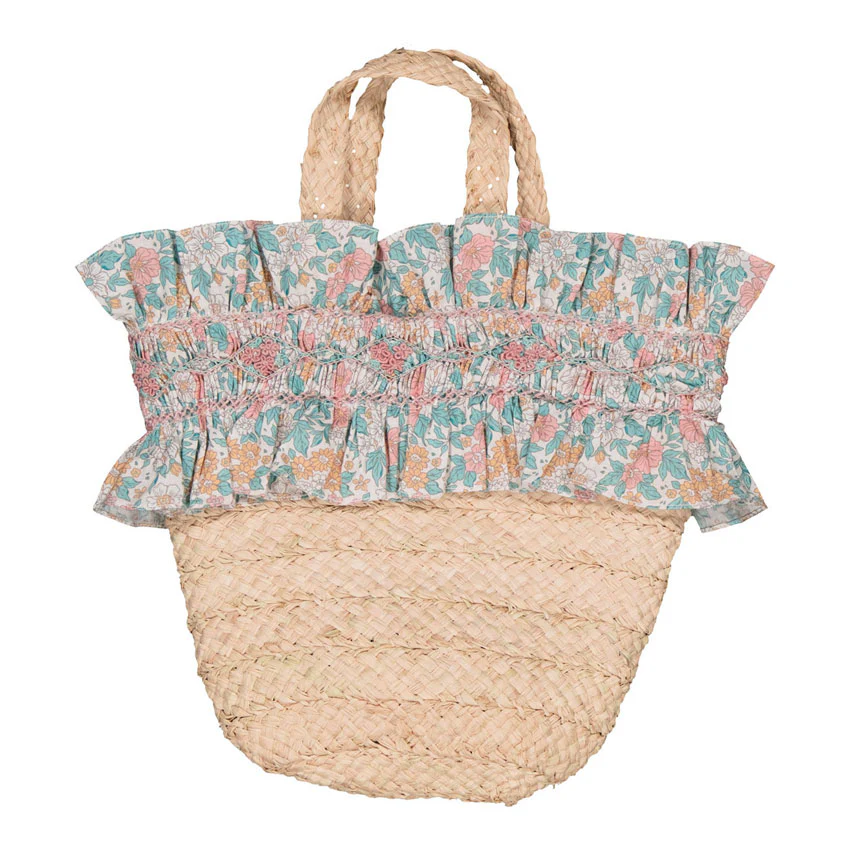 Kidiwi Coral/Mint Floral Penelope Raffia Bag