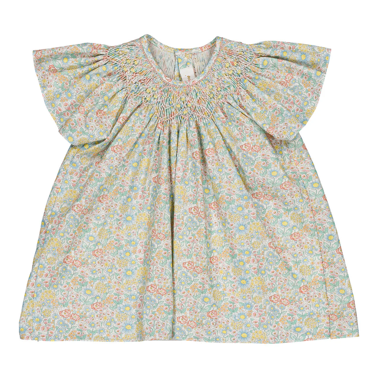 Kidiwi Coral Yellow Floral Bergenie Smocked Blouse