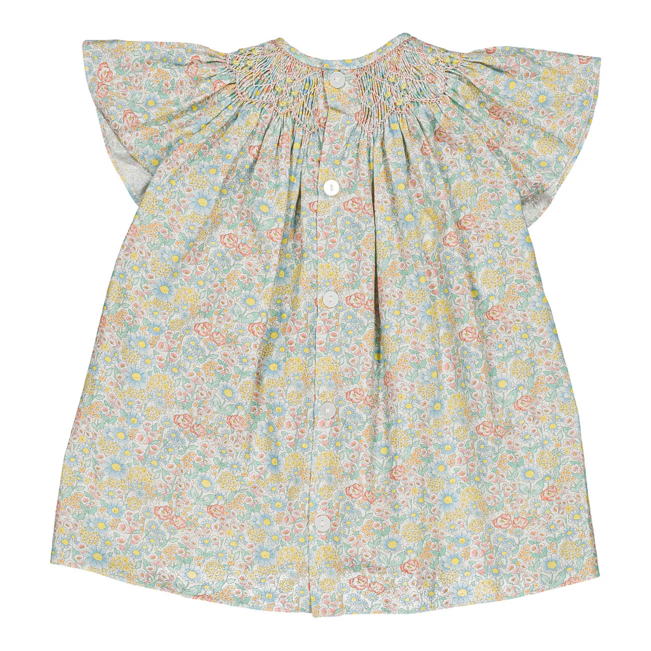 Kidiwi Coral Yellow Floral Bergenie Smocked Blouse - Image 2