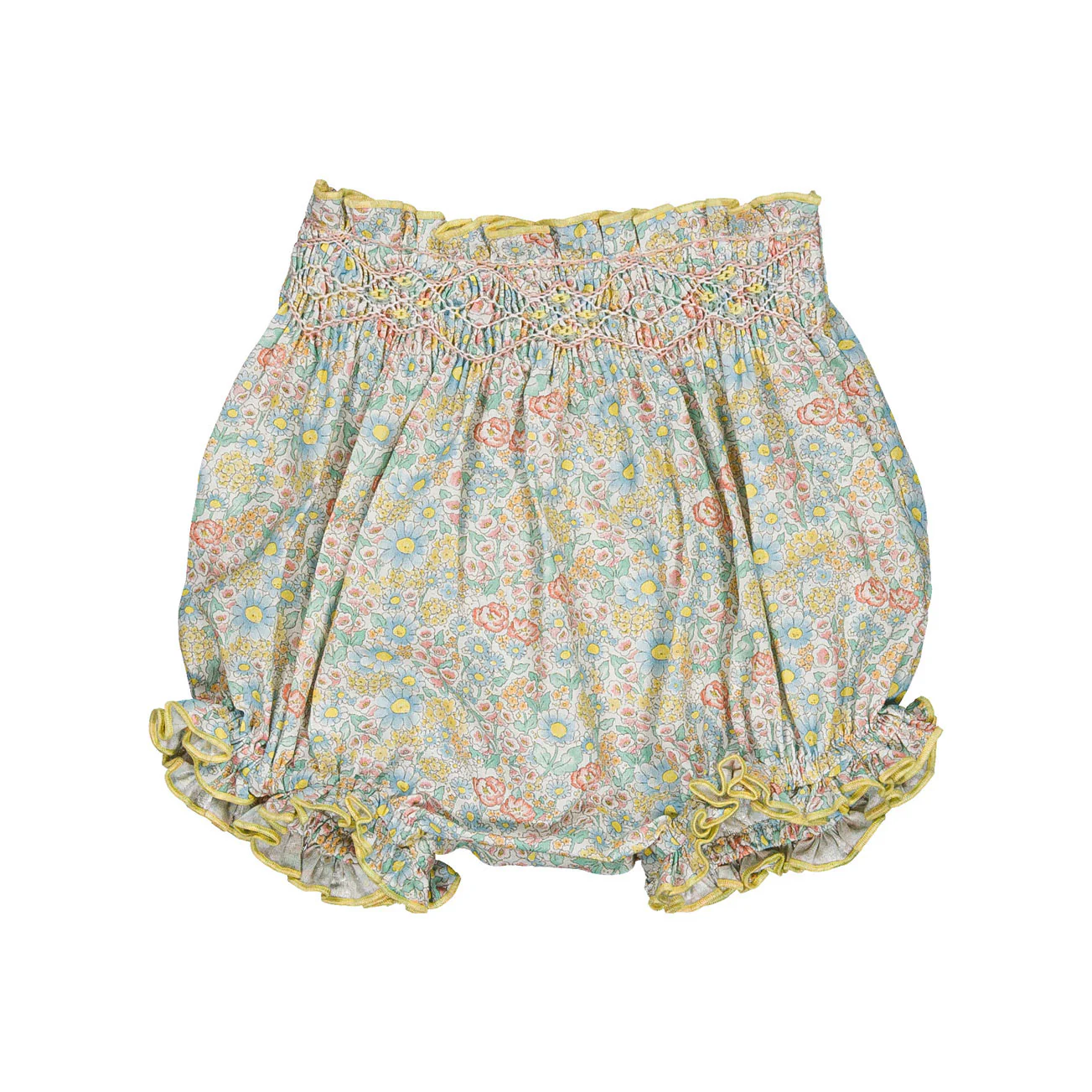 Kidiwi Coral Yellow Floral Myrtille Smocked Bloomer