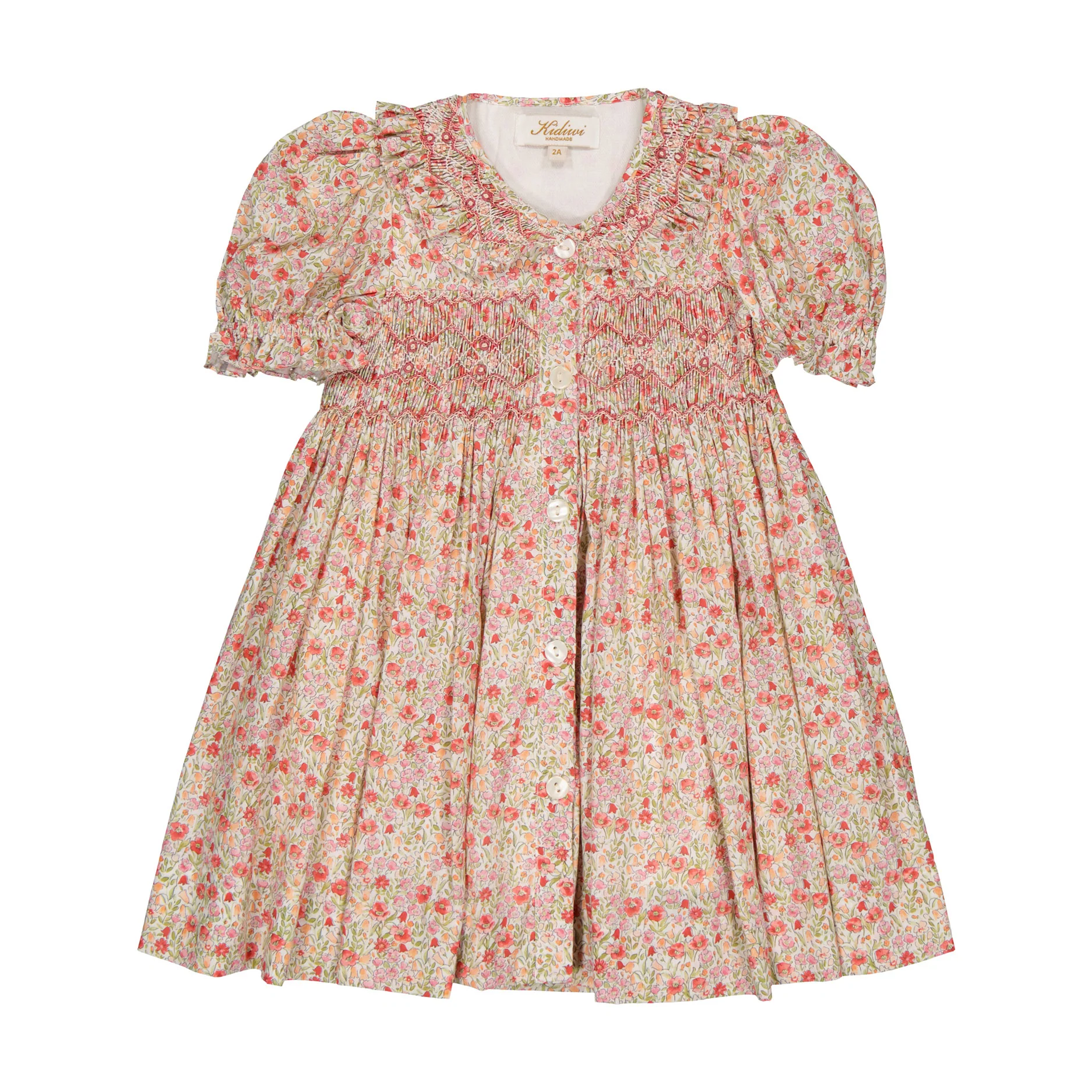 Kidiwi Ditsy Red Print Adeline Smocked Dress