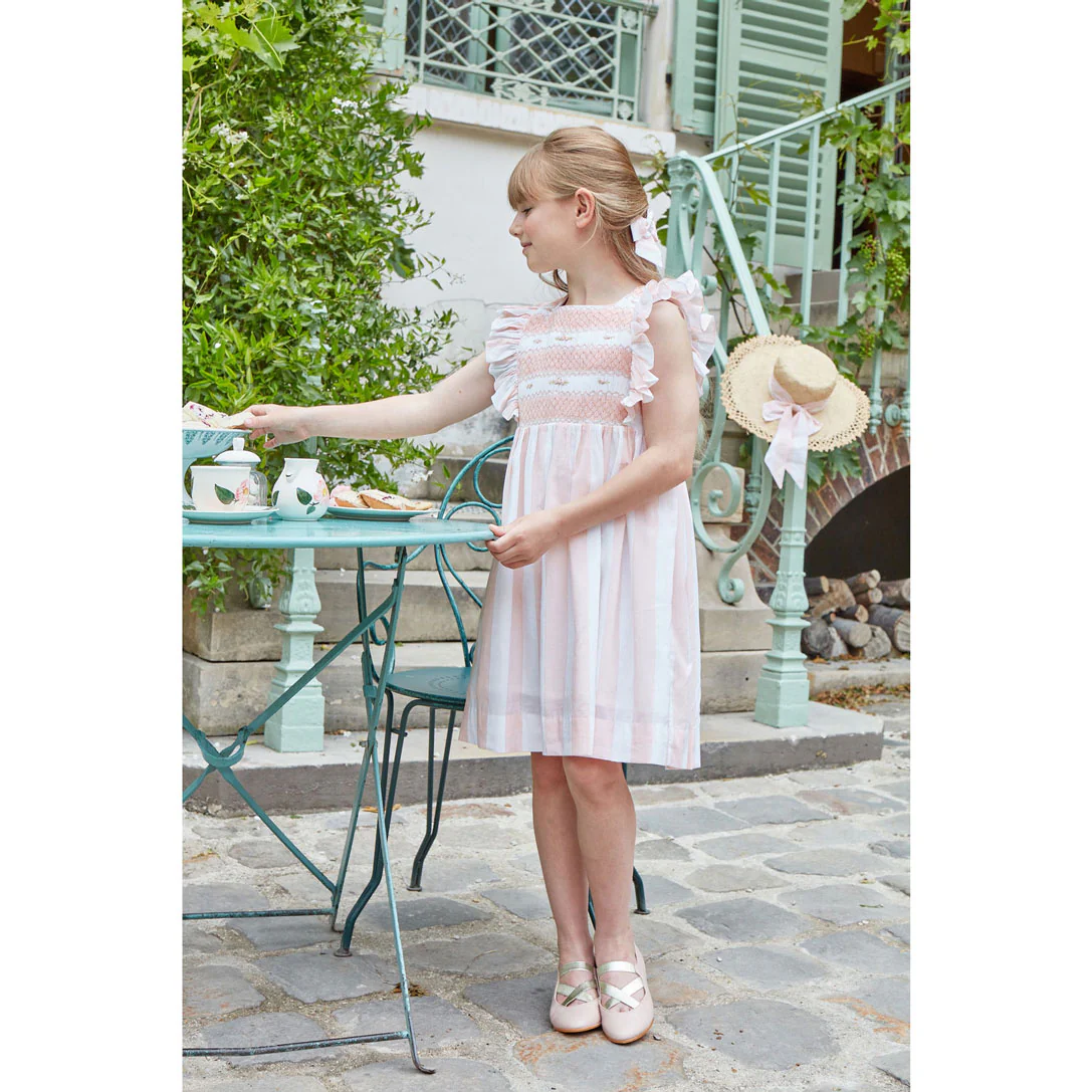 Kidiwi Nude Pink/ Lurex Stripes Lea Smocked Dress - Image 2