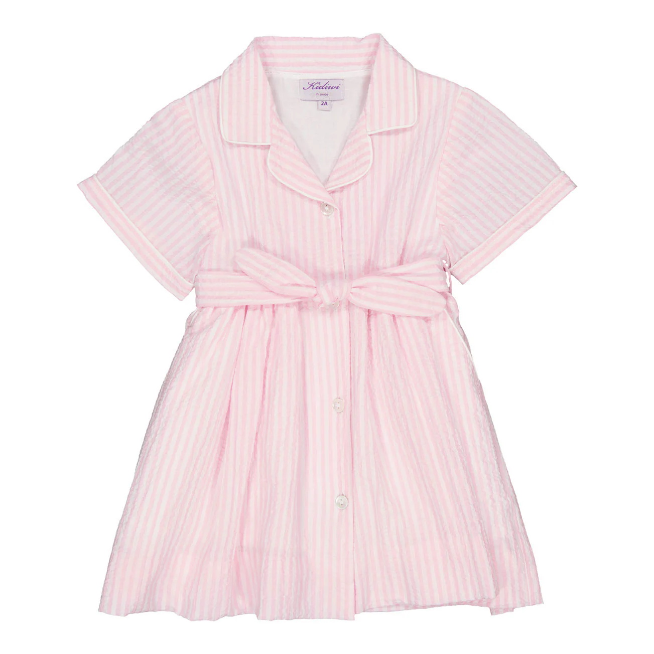 Kidiwi Pink/White Seersucker Stripes Romane Dres