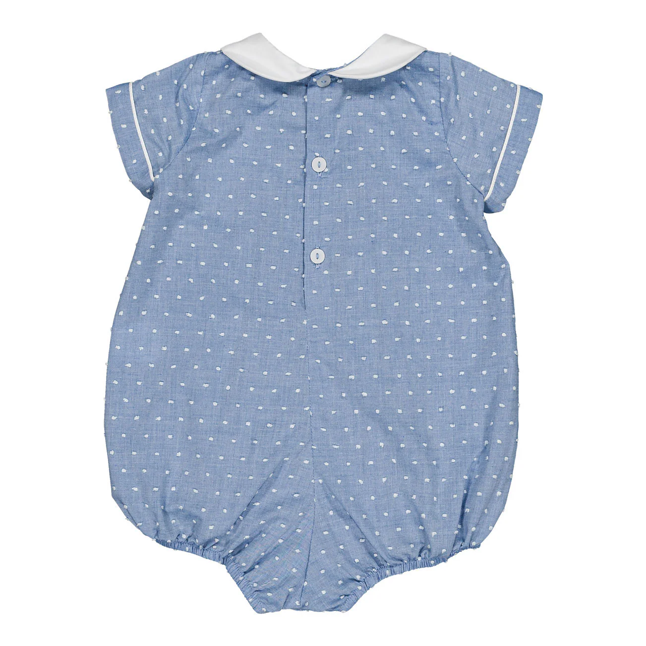 Kidiwi Porcelain Blue Plumetis Caleb Smocked Romper - Image 3