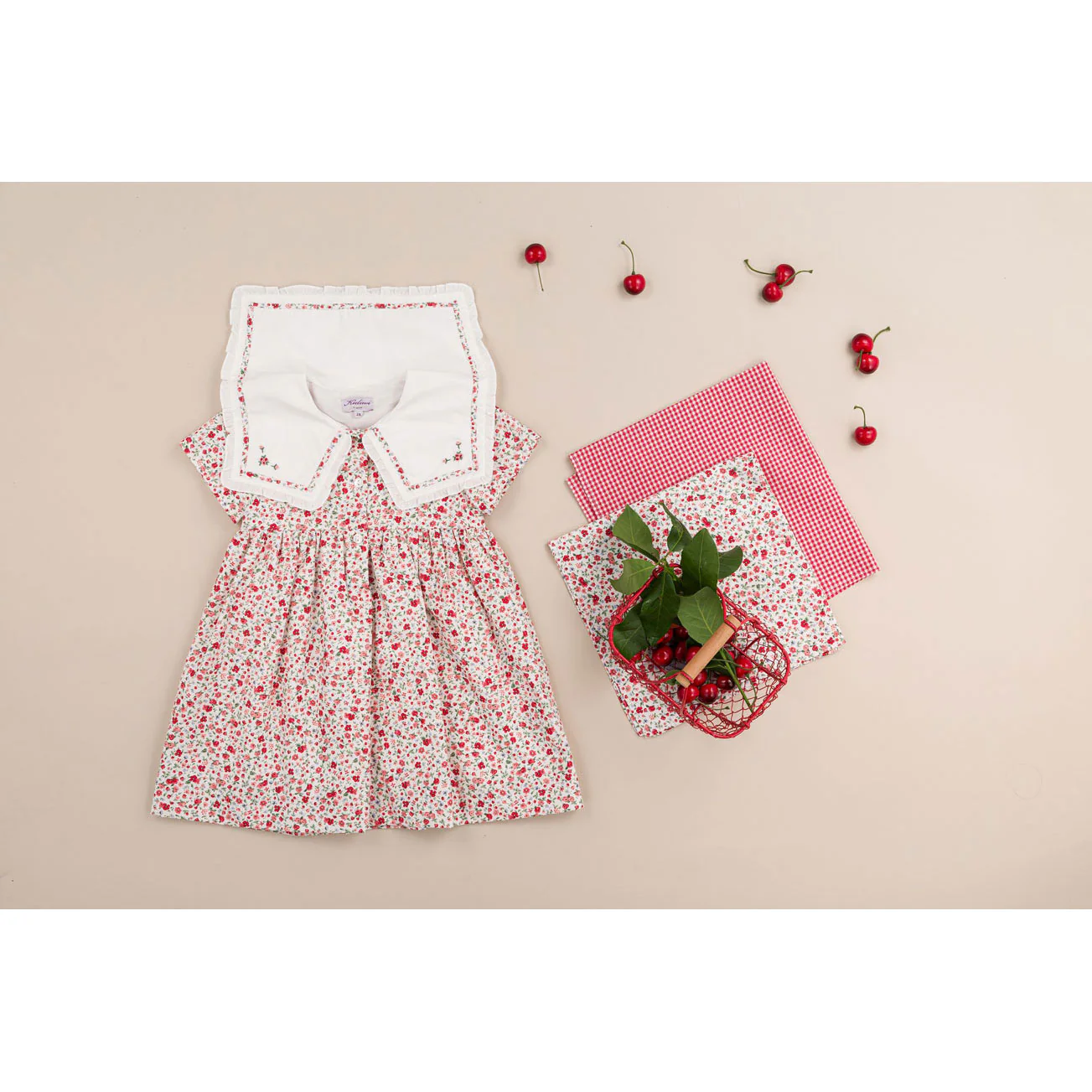 Kidiwi Small Red Flower Print Paolina Dress - Image 3