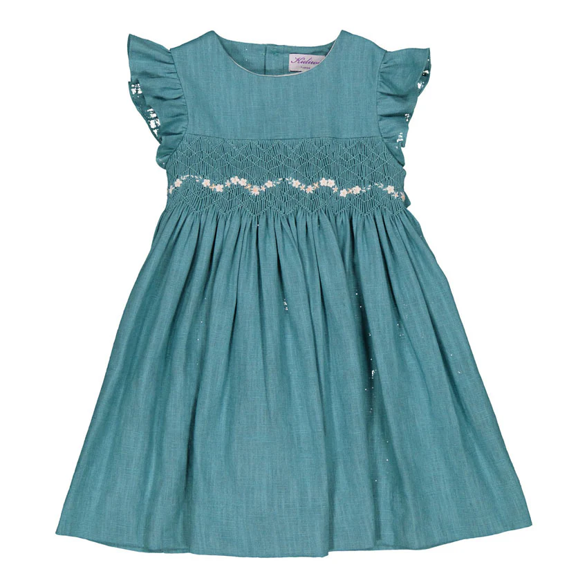 Kidiwi Teal Linen Emelyne Dress