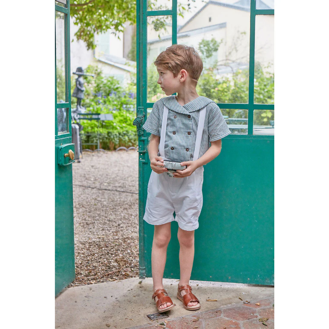 Kidiwi Teal Stripes Linen Ambroise Sailor Shirt - Image 2